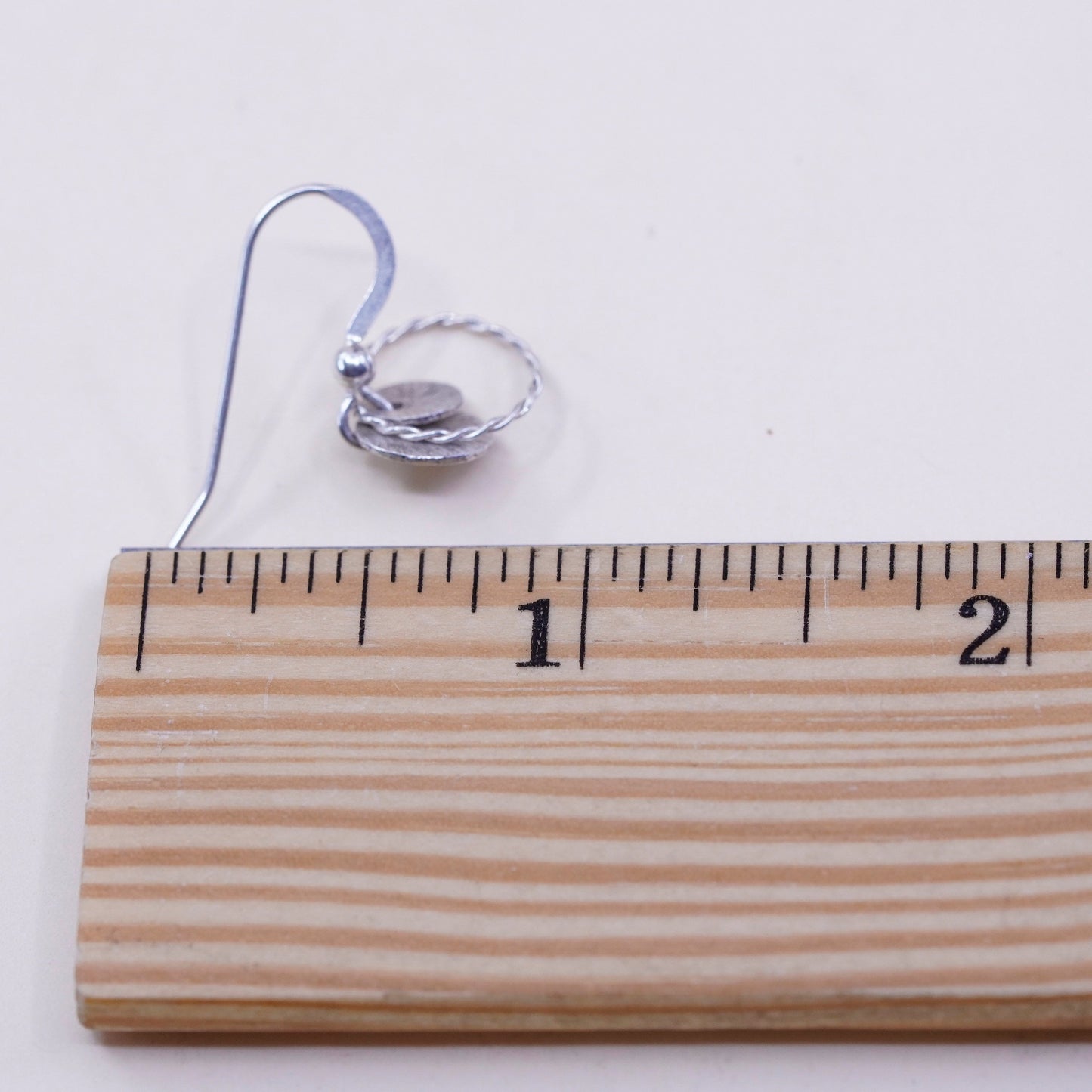 Vintage lightweight Hammered Drop Disc Sterling Silver Earrings, Stamped 925