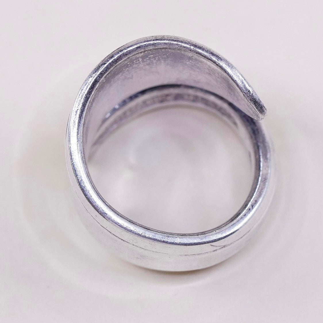sz 5.5, vtg nobility plate jewelry, Sterling silver handmade spoon ring, 925 wrap band