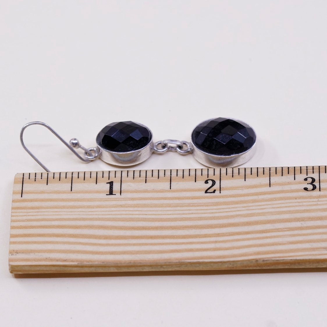 vtg Sterling silver handmade earrings, 925 w/ oval shaped obsidian drops