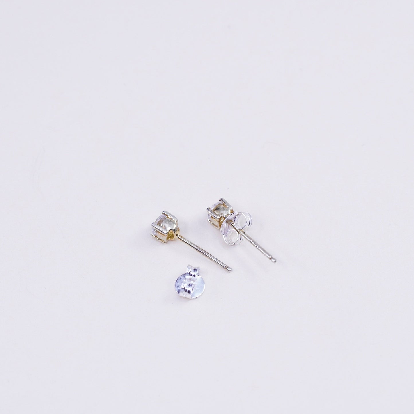 3mm, Vintage gold over sterling 925 silver cz studs, minimalist earrings