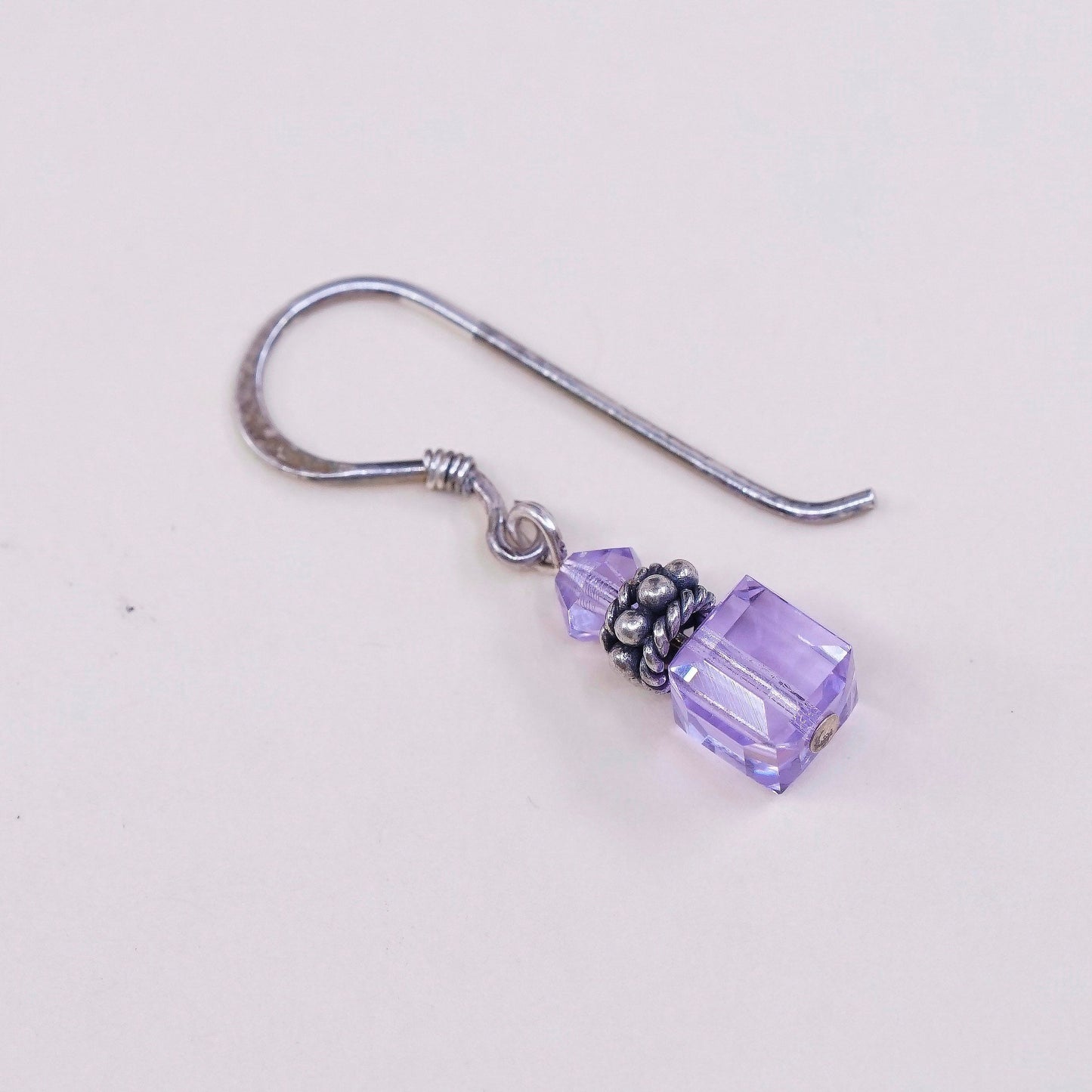 vtg Sterling silver handmade earrings, 925 with pink crystal, stamped 925