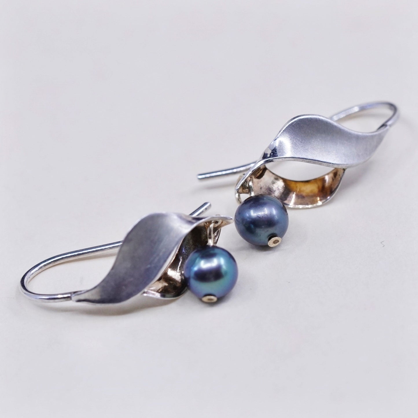 Vintage Sterling silver handmade earrings, 925 hooks with pearl drops