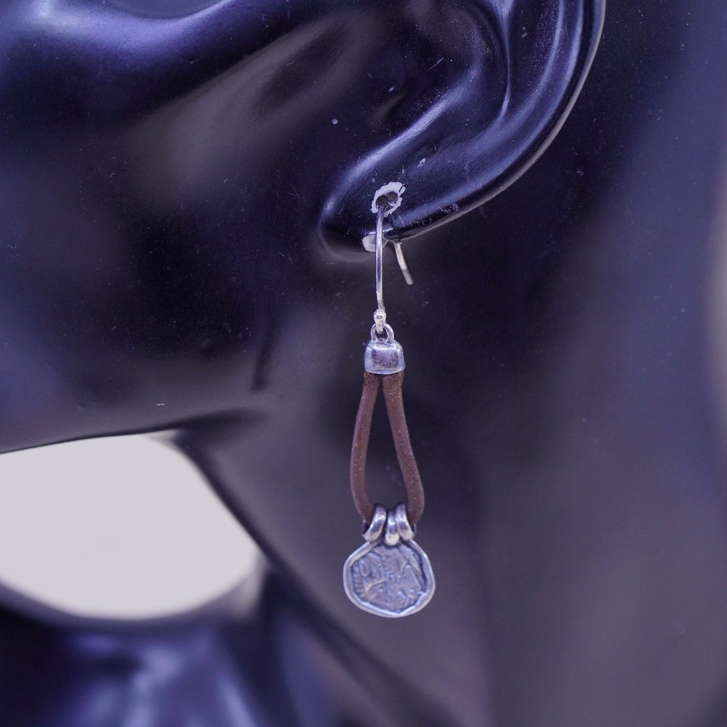 SILPADA Sterling Silver 925 and Brown Leather Drop “Prairie Girl Earrings W2179