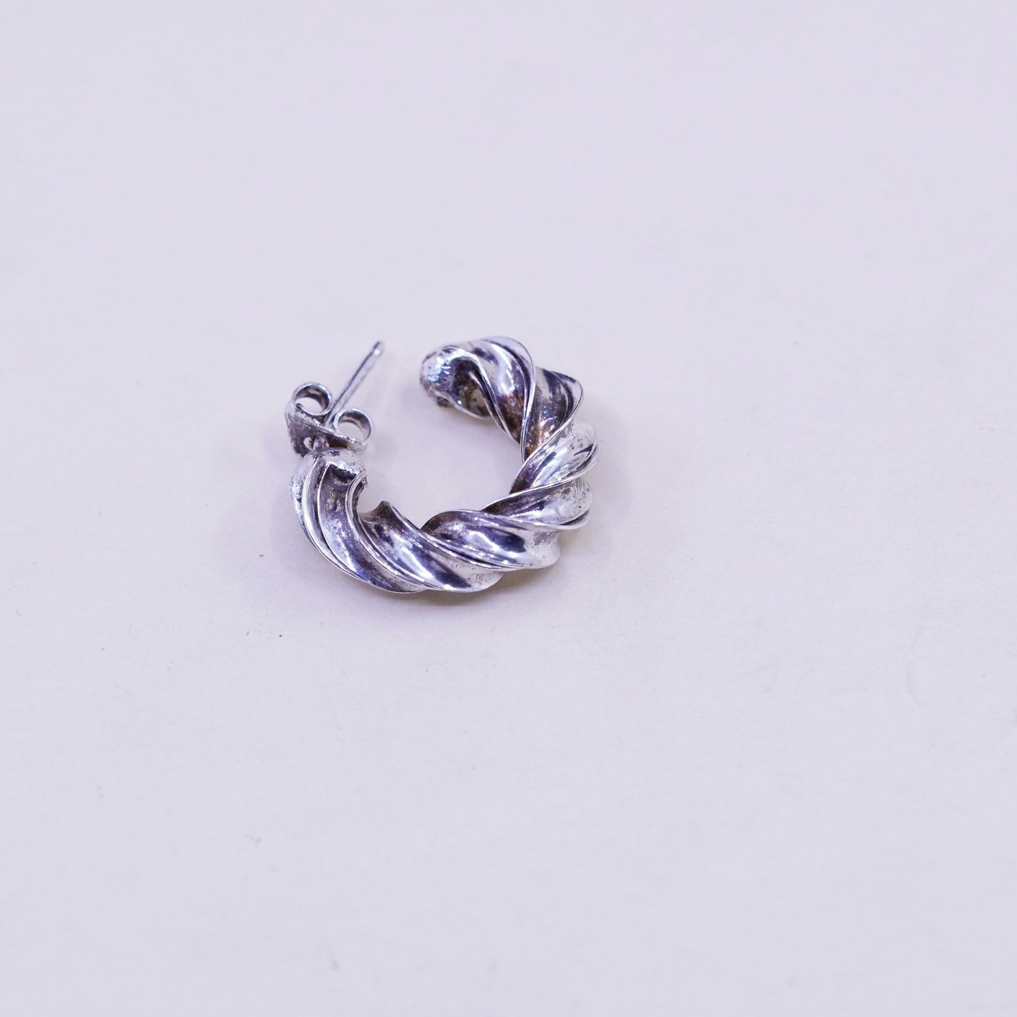 0.75”, Italy sterling silver huggie earrings, entwined twisted primitive hoops