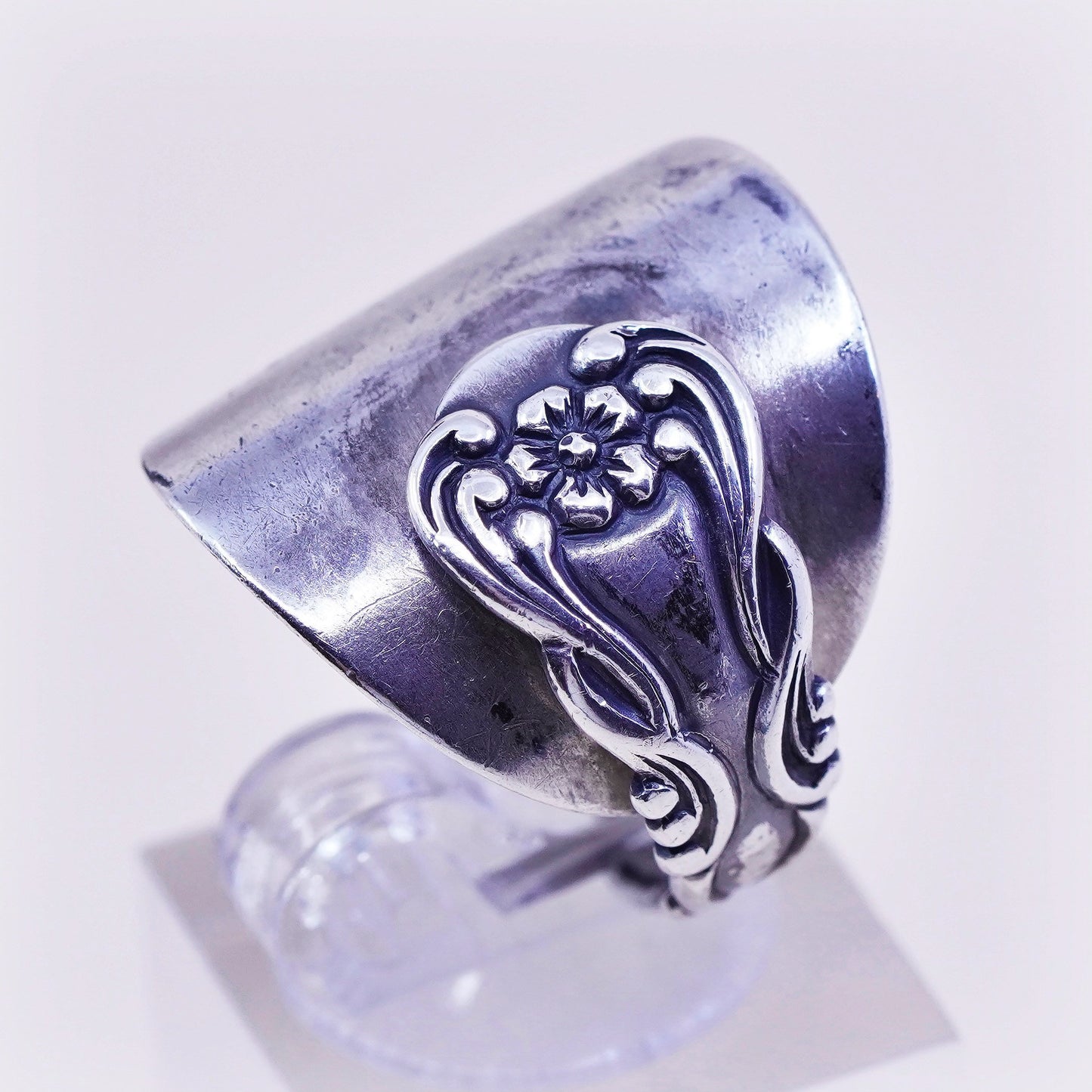 Size 7.25, vintage Sterling silver handmade ring, wrap 925 spoon band