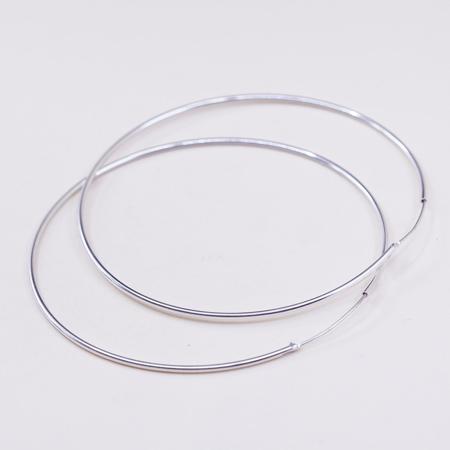 3” Vintage sterling silver loop earrings, fashion minimalist primitive hoops