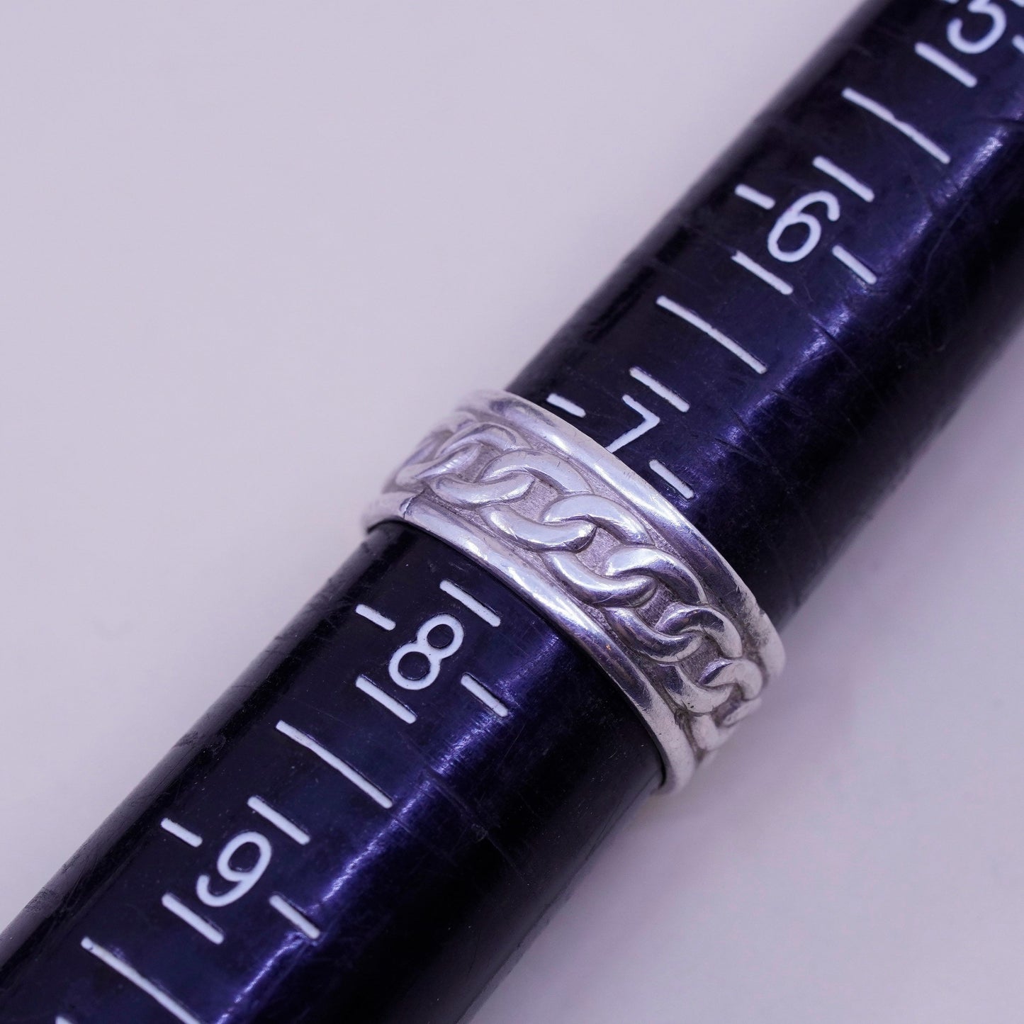 Size 7, vintage sterling silver handmade ring, 925 chain textured band