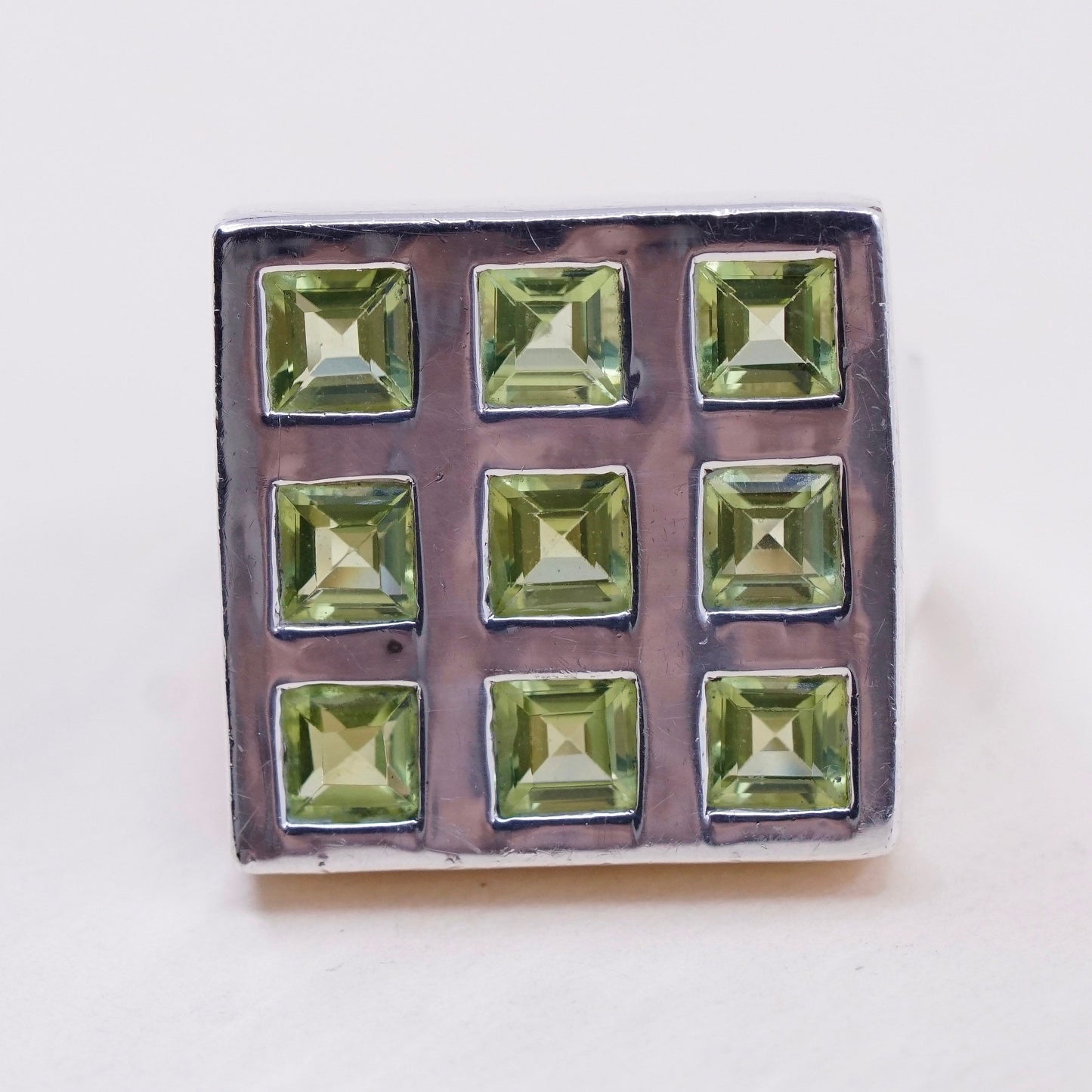 Size 7, Vintage GD mega shiny sterling 925 silver handmade ring with peridot