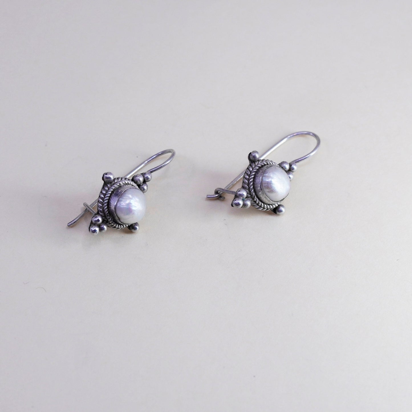 Vintage BA Suarti Sterling 925 silver handmade earrings with pearl and beads