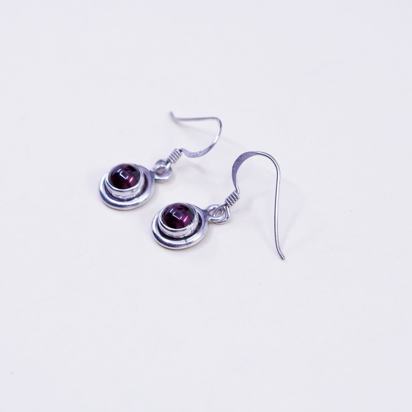 Vintage Sterling silver handmade earrings, 925 hooks with garnet beads