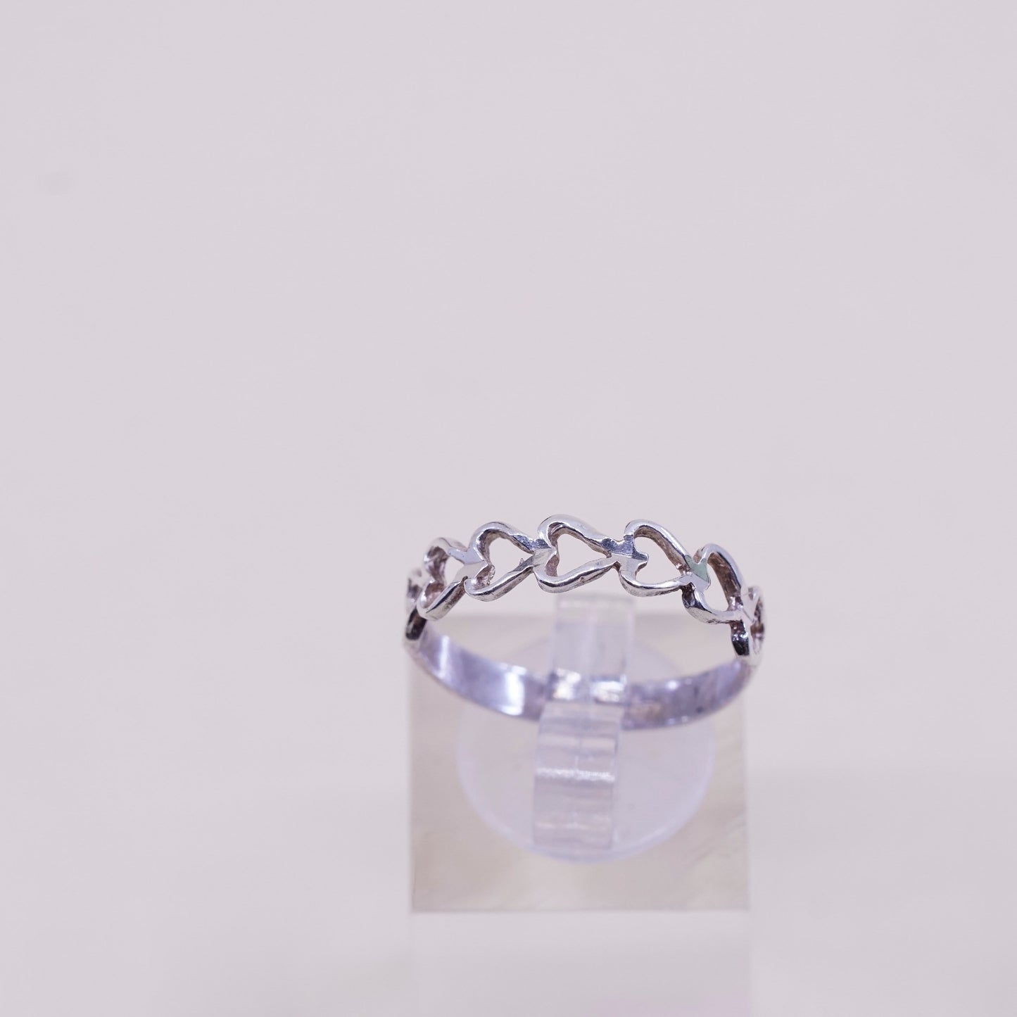 Size 9, vintage Sterling silver handmade ring with heart filigree, 925 band