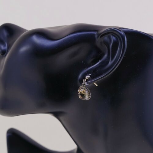 Vtg Gold STERLING 925 SILVER earrings with Smoky Crystal dangles, Silver Tested