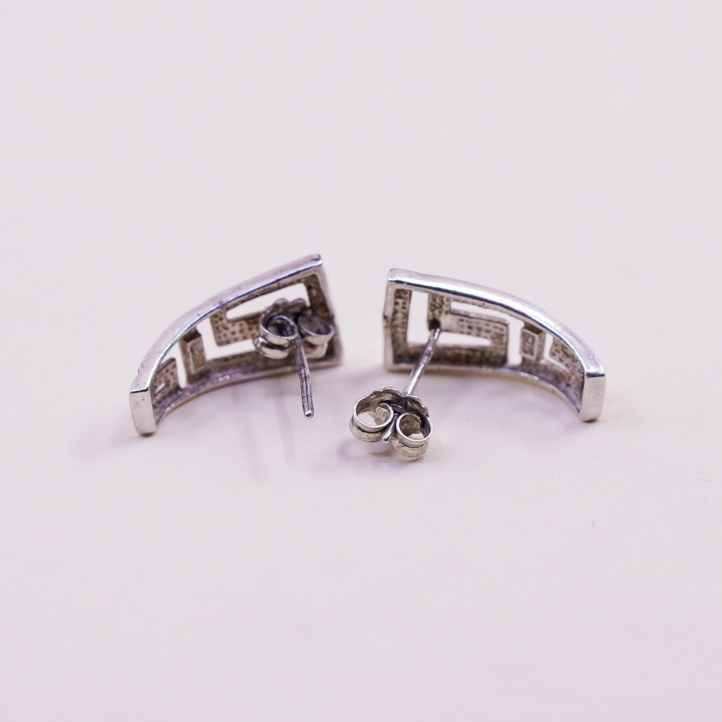 Vintage Sterling silver handmade earrings, 925 Greek key studs