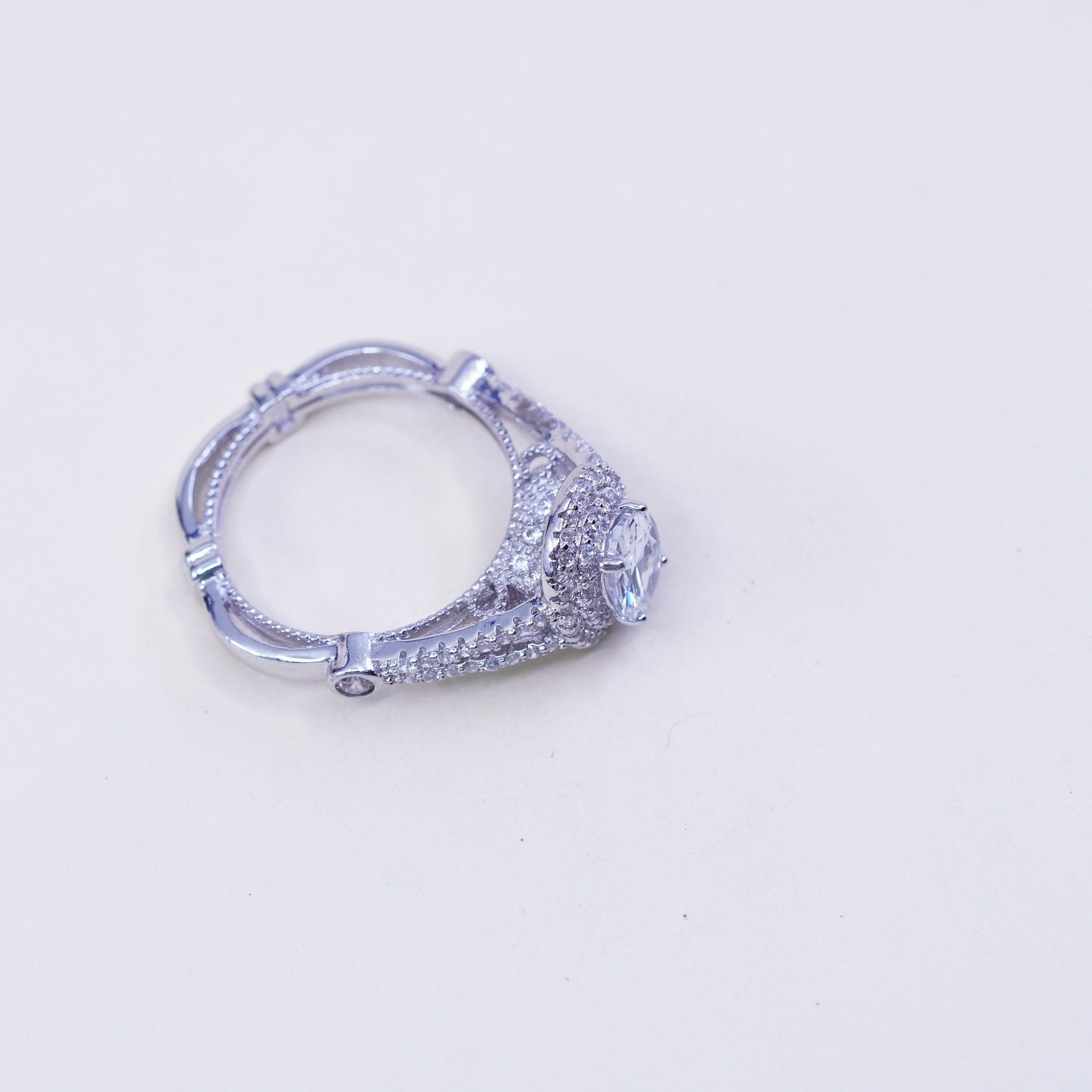 Size 8, vintage jewelry, YGI sterling 925 silver cluster Cz engagement ring