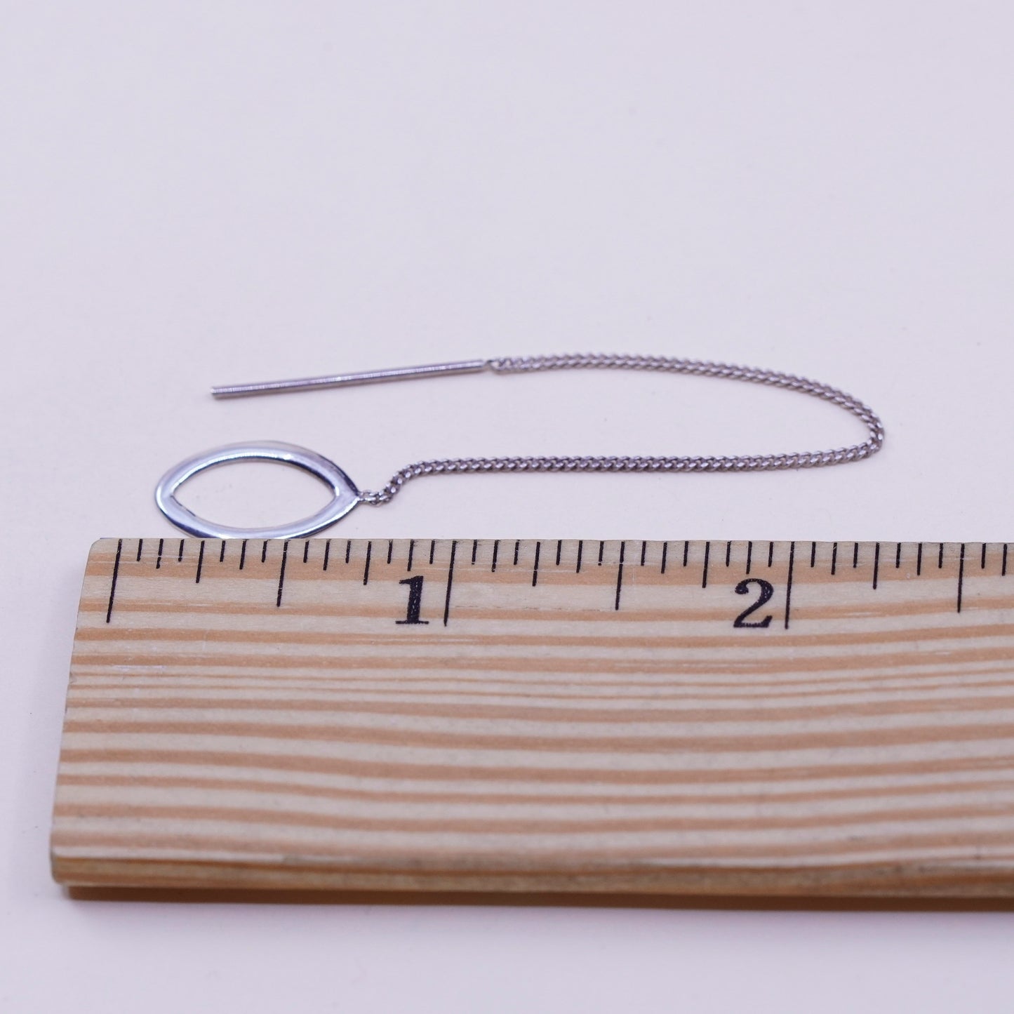 Vintage sterling silver handmade earrings, 925 long curb chain marquise drops
