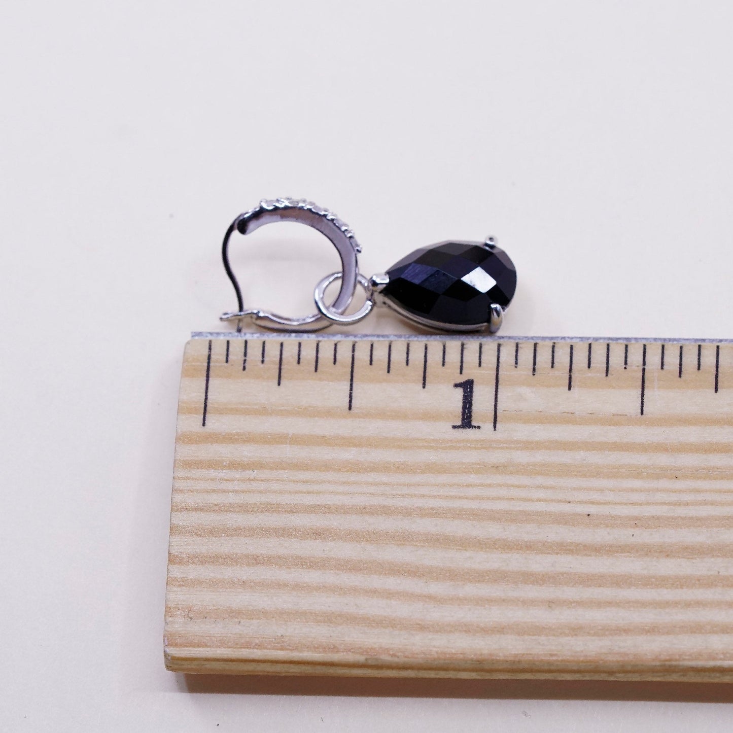 VTG sterling silver earrings, 925 hoops, huggie, W/ diamond N teardrop garnet