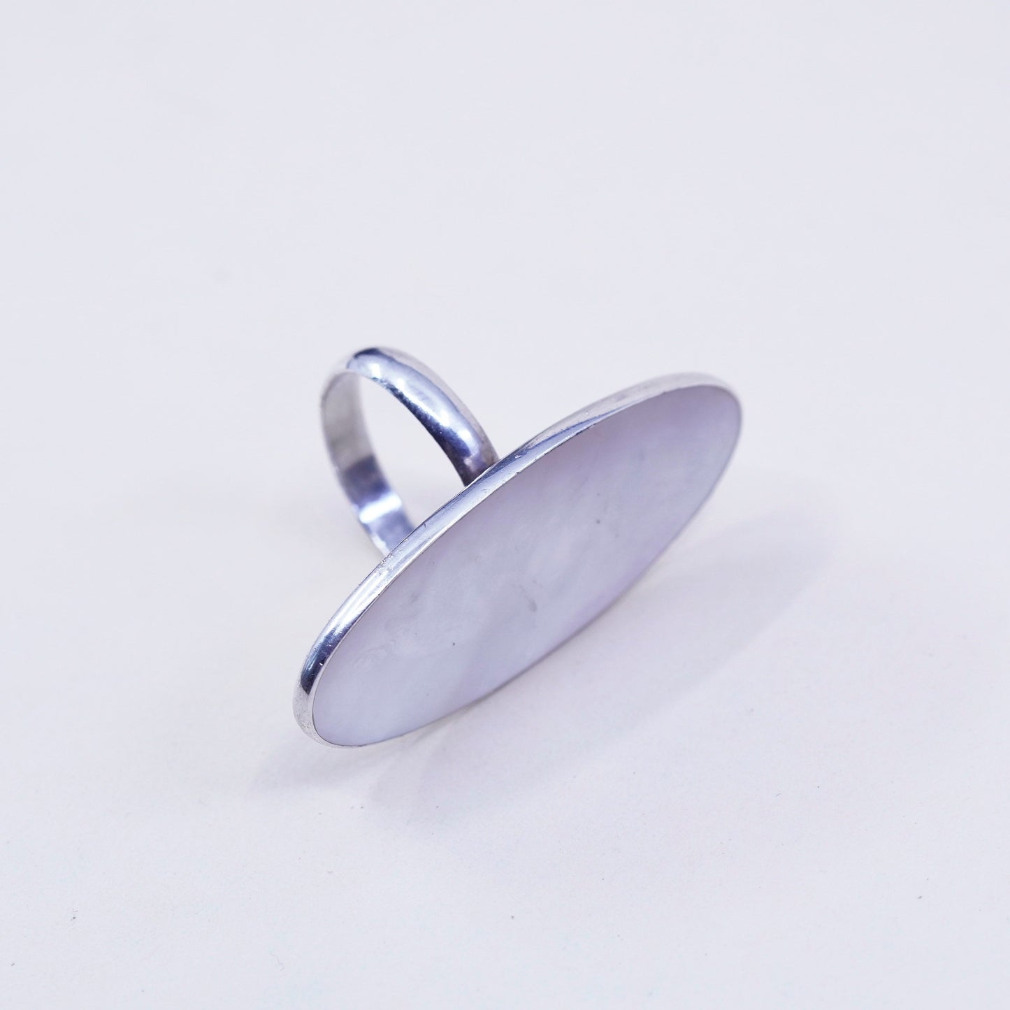Size 7.25, sterling silver ring with oval mother of pearl, 925 statement ring
