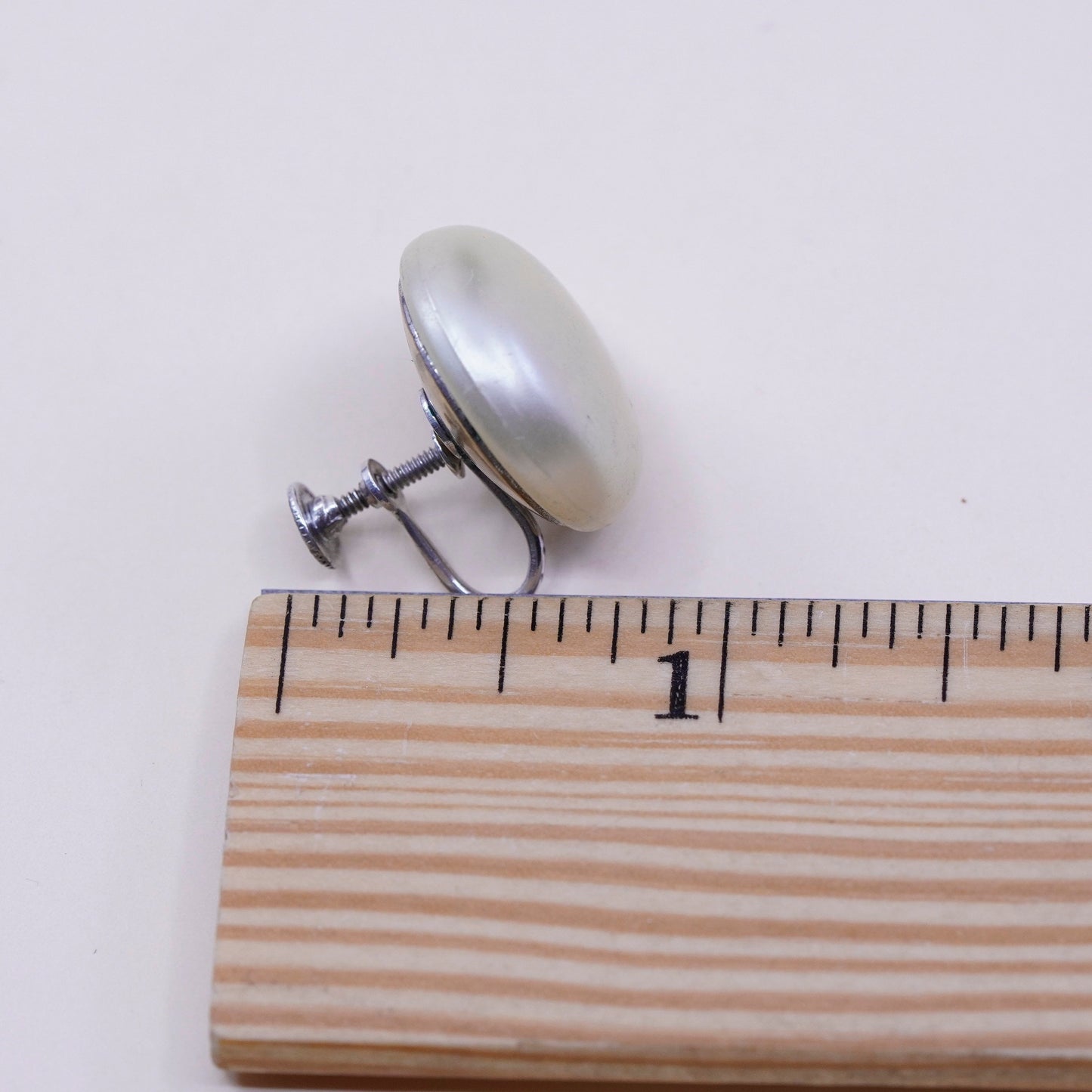 Vintage sterling 925 silver handmade earrings screw back with faux pearl, stamped sterling