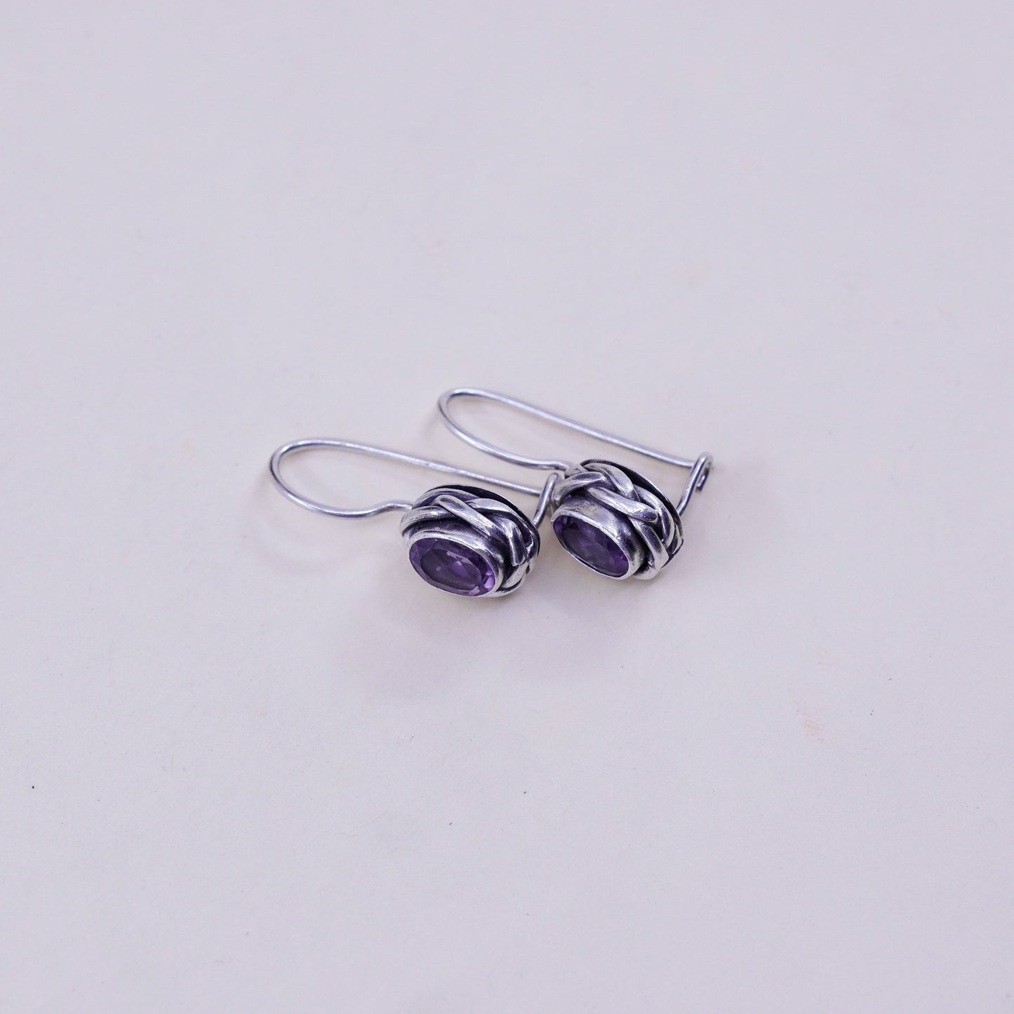 Vintage sterling silver handmade earrings, 925 drops with amethyst
