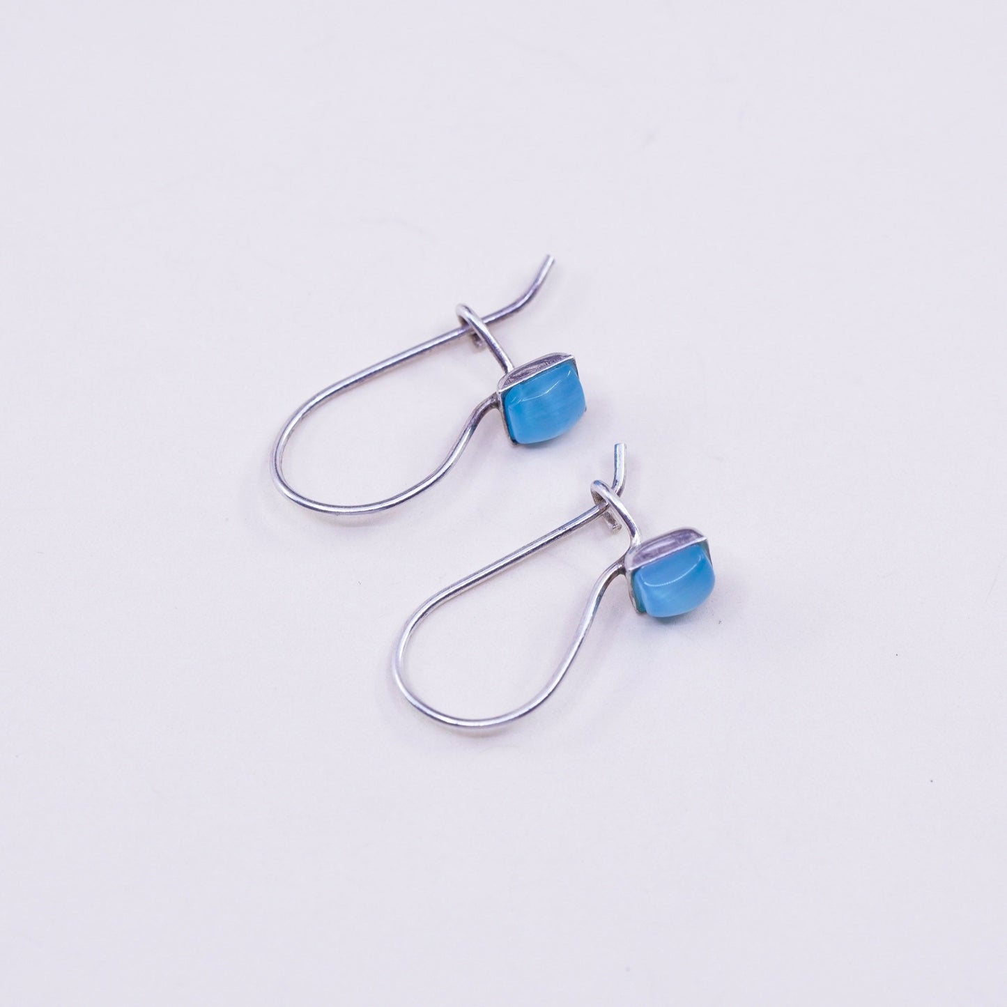Vintage Sterling silver handmade earrings, 925 hooks w/ blue tiger eye dangles