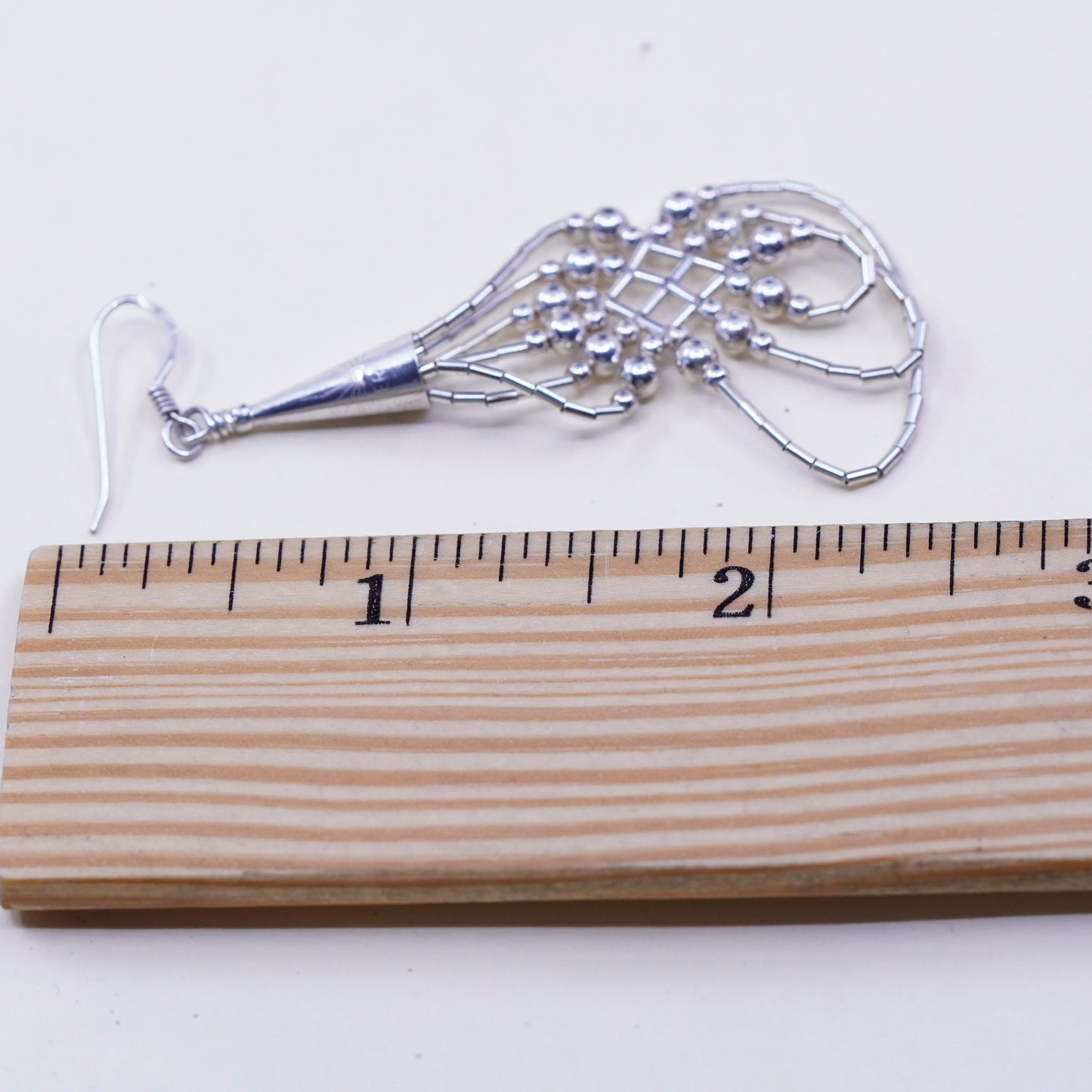 vtg Sterling silver handmade earrings, 925 liquid silver braided woven drops