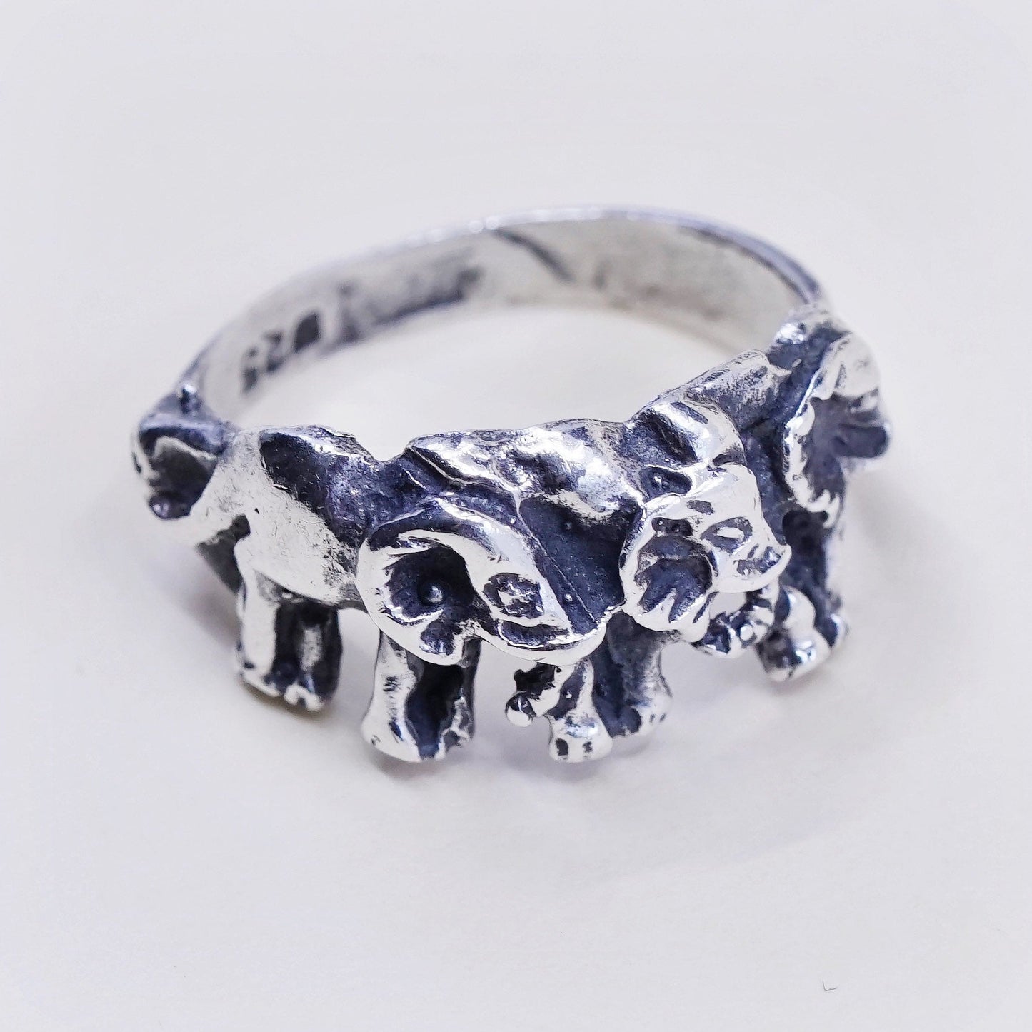 Size 5.75, vintage sterling silver handmade ring. 925 silver elephant band