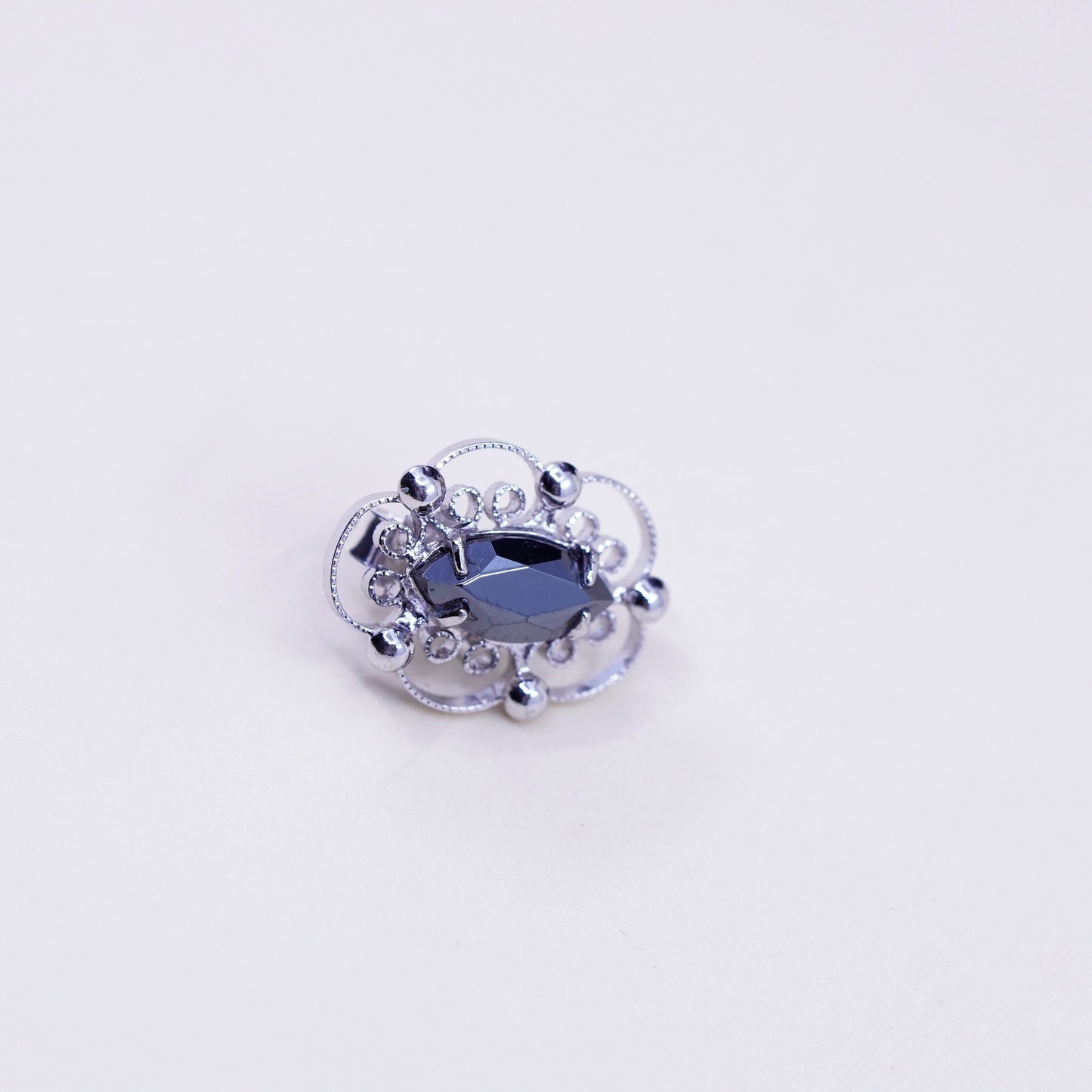 Vintage sterling 925 silver cz studs, filigree hematite earrings