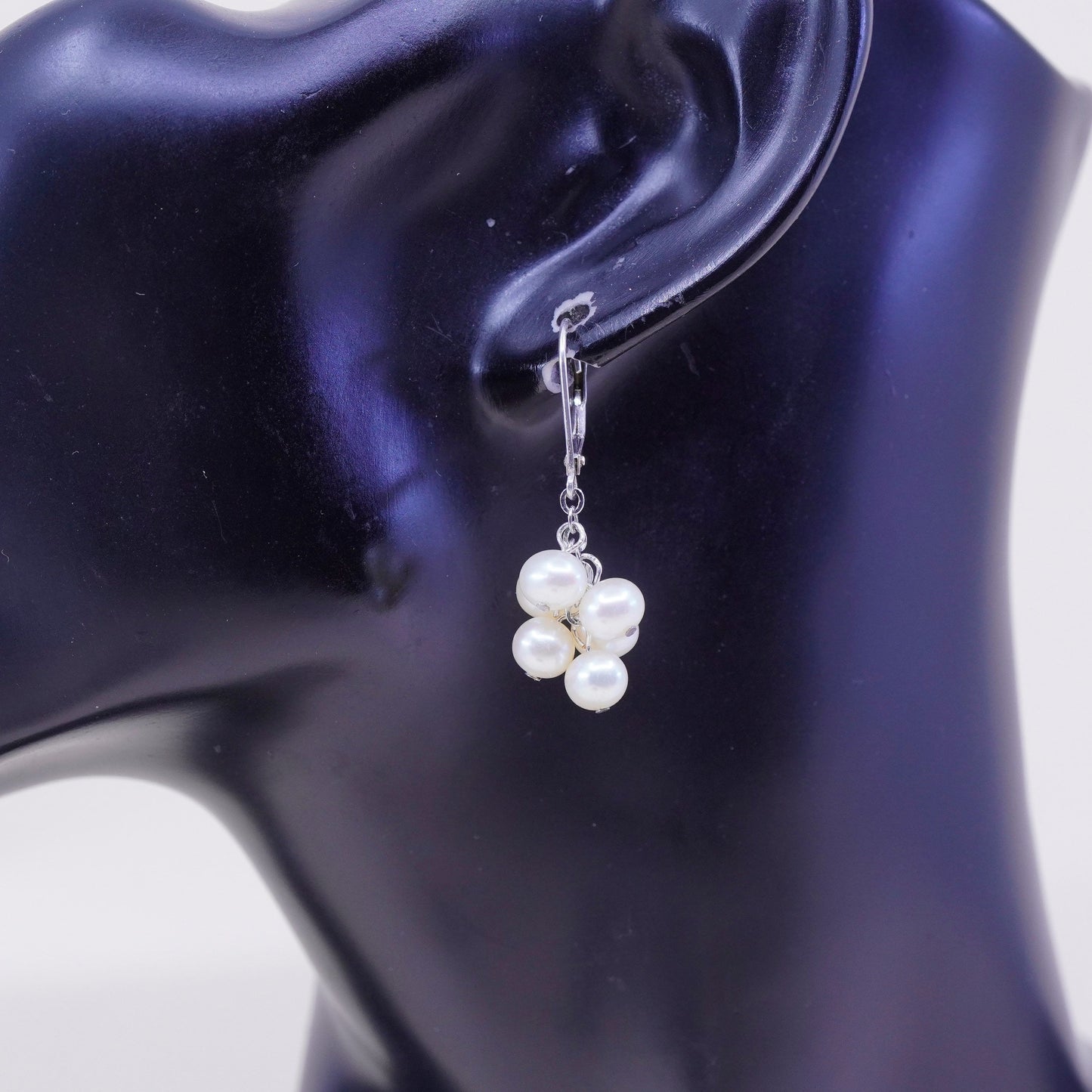 Vintage Sterling 925 silver handmade earrings with cluster pearl