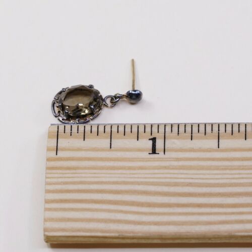 Vtg Gold STERLING 925 SILVER earrings with Smoky Crystal dangles, Silver Tested