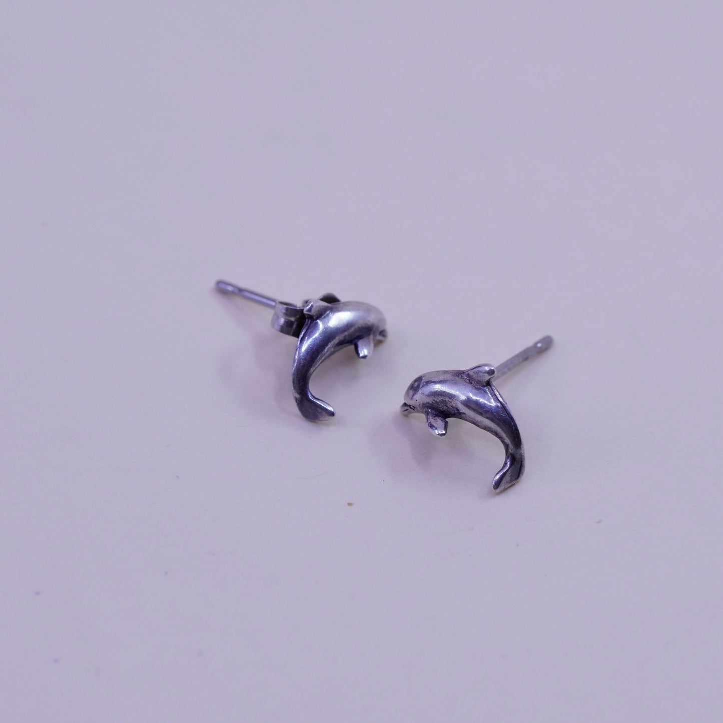 Vintage sterling 925 silver handmade dolphin studs, earrings