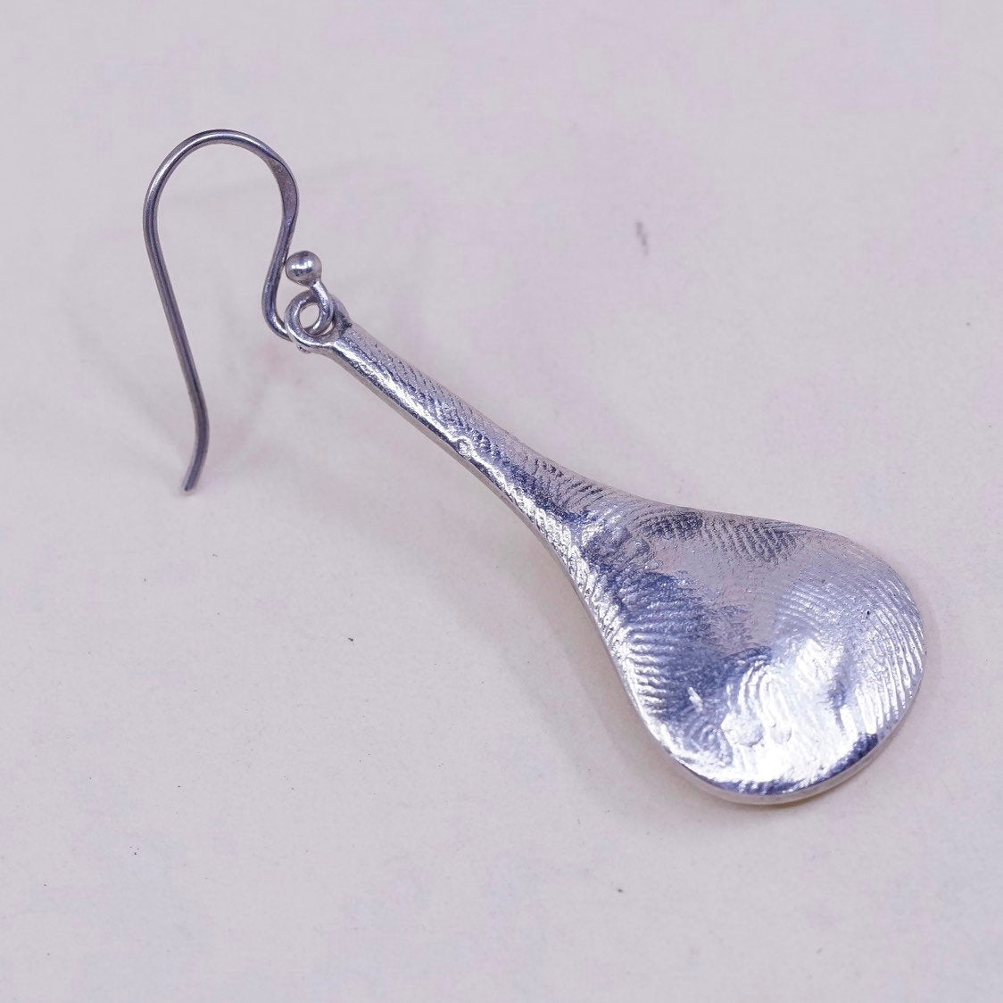 vtg sterling silver handmade earrings, 925 silver teardrop dangles,