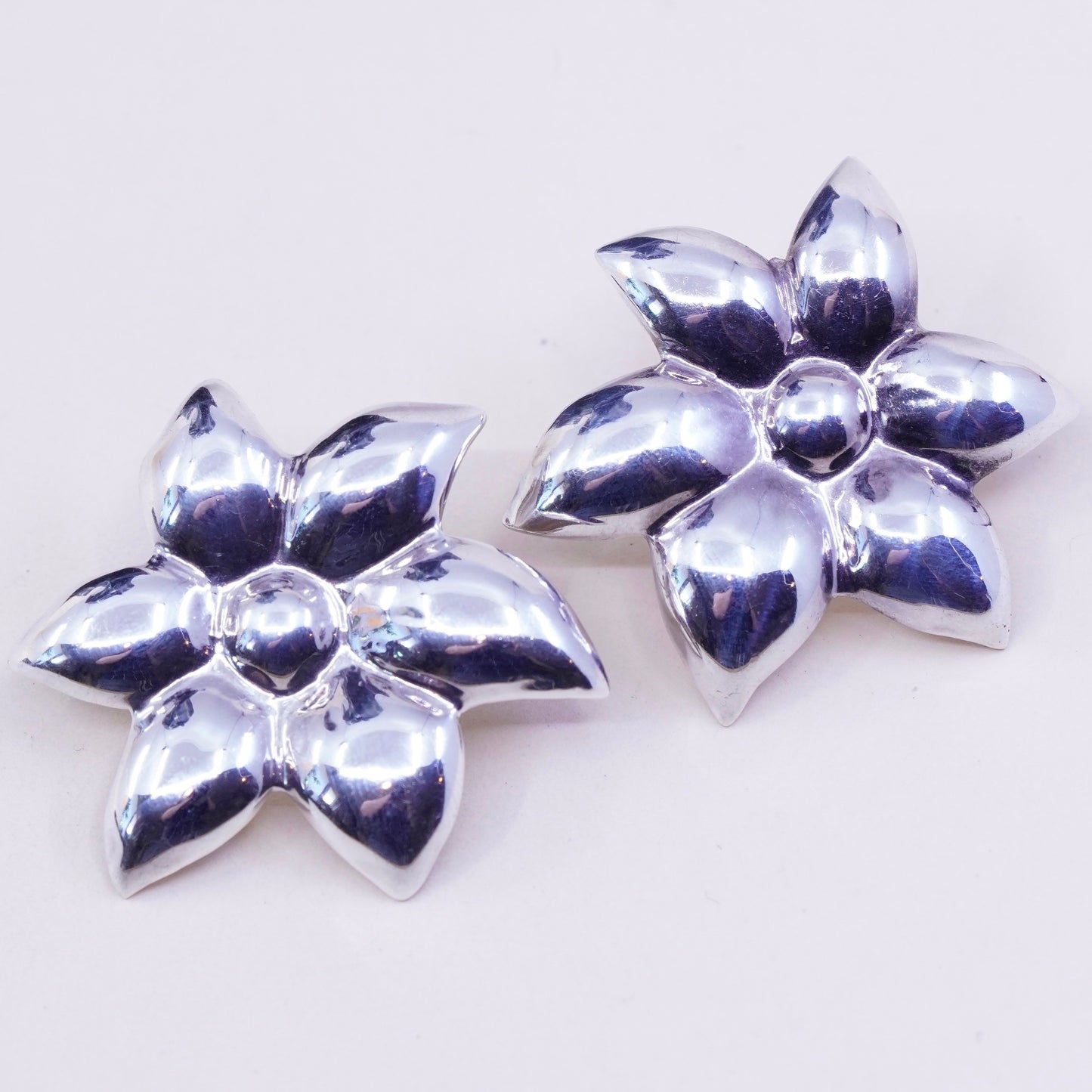 Vintage Sterling silver handmade earrings, 925 origami flower studs