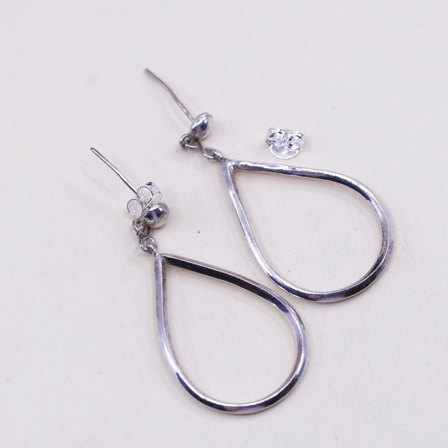 Vintage modern sterling silver handmade earrings, 925 teardrop dangles