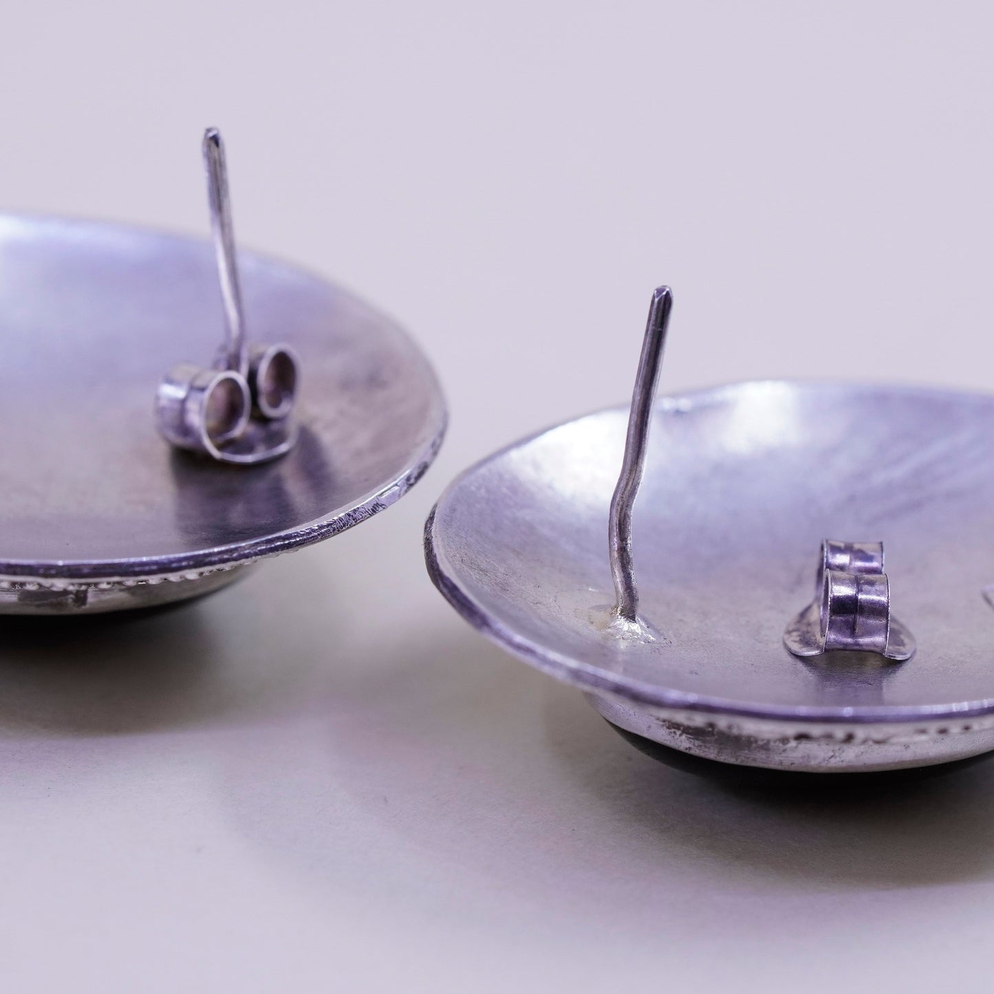 southwestern Sterling silver handmade earrings, Mexico 925 stud obsidian beads