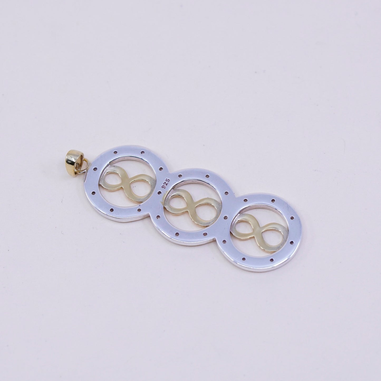 Vintage two tone sterling silver handmade pendant, 925 number 8 with diamond