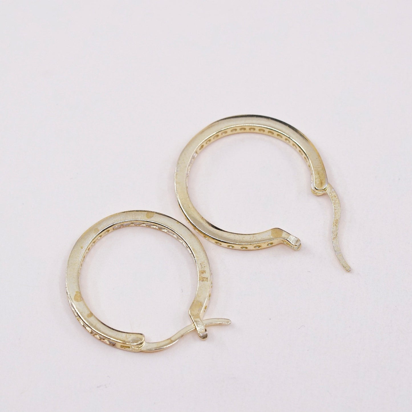 0.75”, Vintage vermeil gold sterling silver earrings, 925 hoops with Cz,