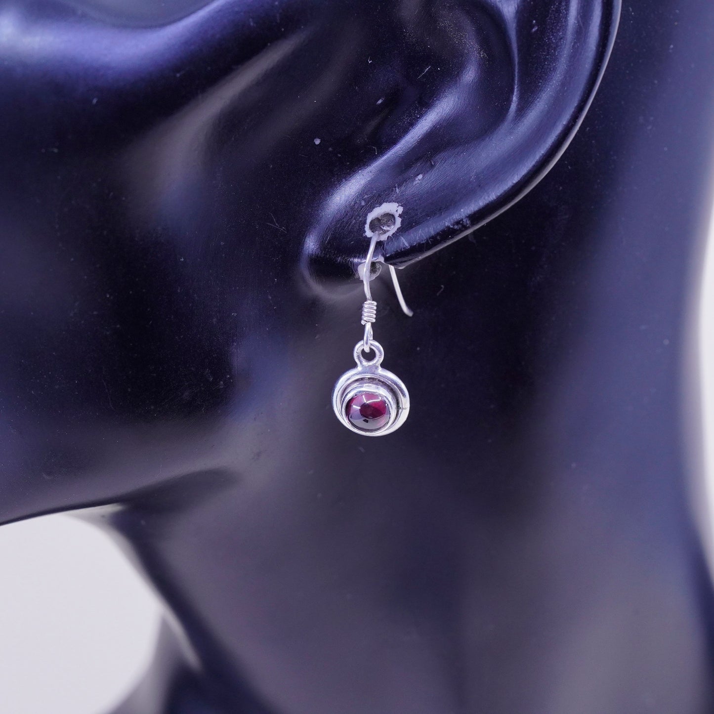 Vintage Sterling silver handmade earrings, 925 hooks with garnet beads
