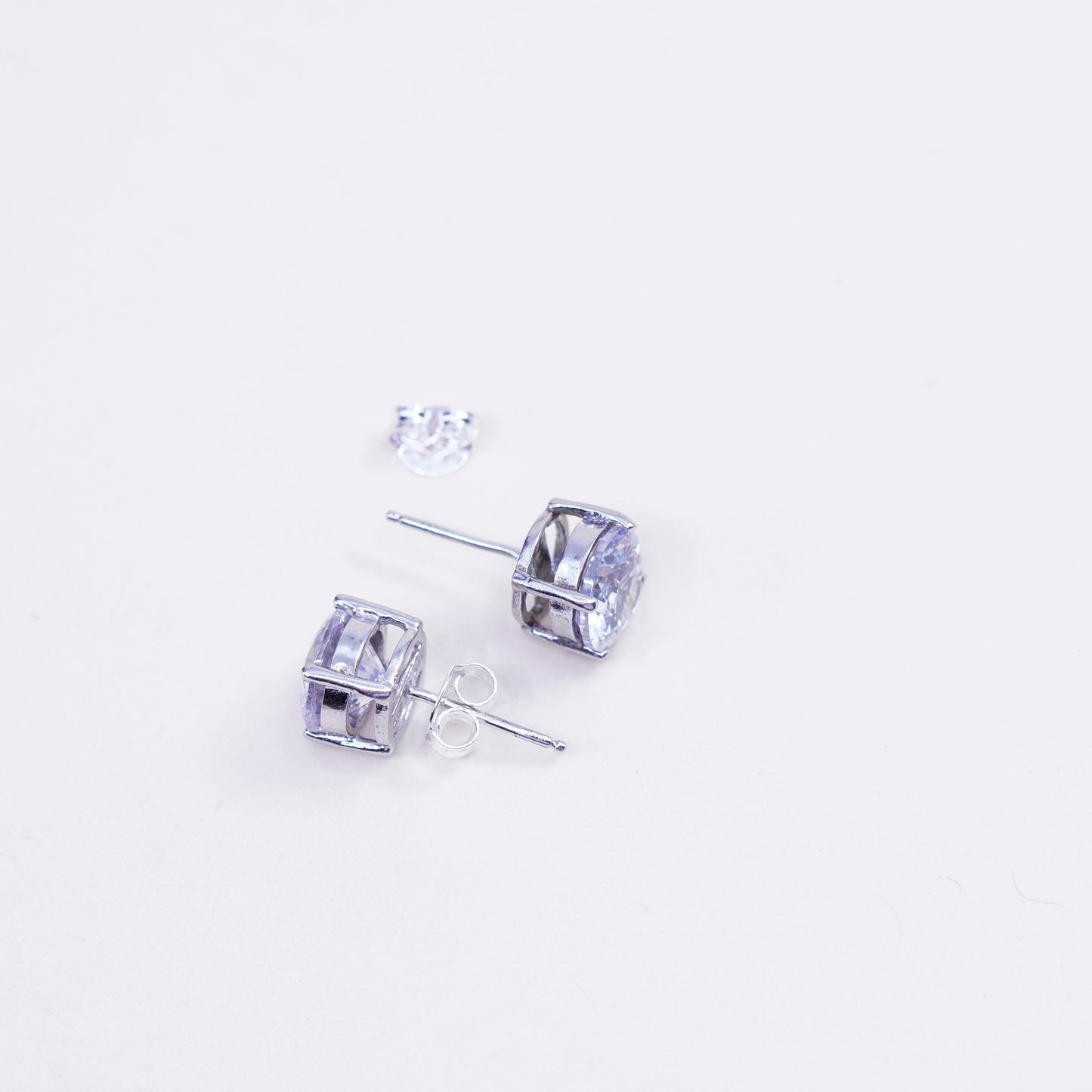7mm, Vintage sterling 925 silver cz studs, fashion minimalist earrings