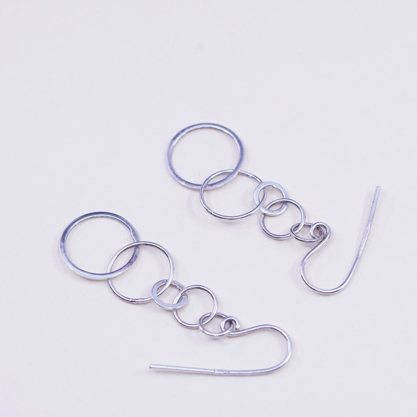 Vintage sterling silver handmade earrings, 925 hammered circle dangles