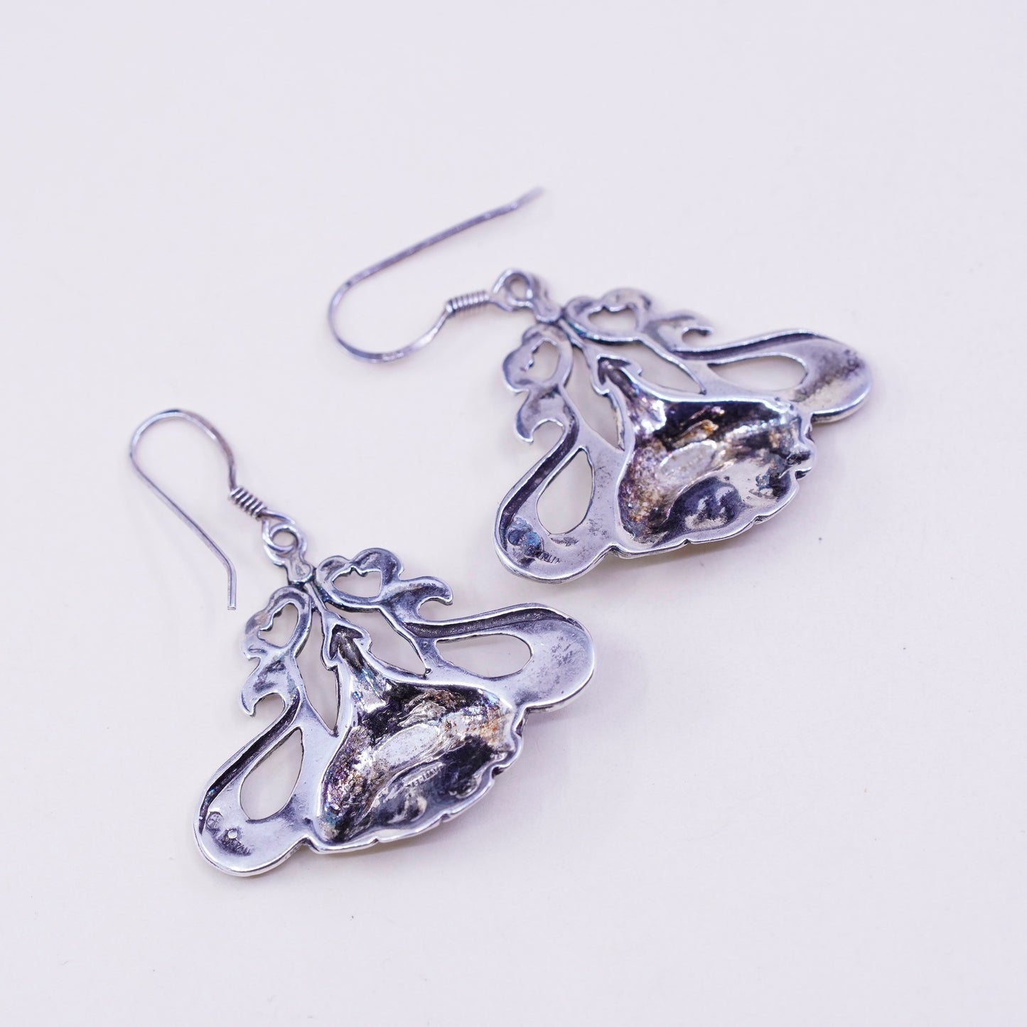 Vintage Sterling 925 silver handmade lotus flower earrings