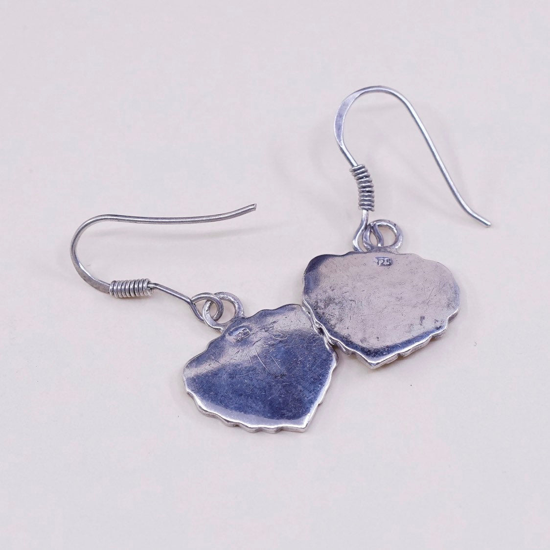 VTG Sterling silver handmade earrings, 925 heart drops, stamped 925