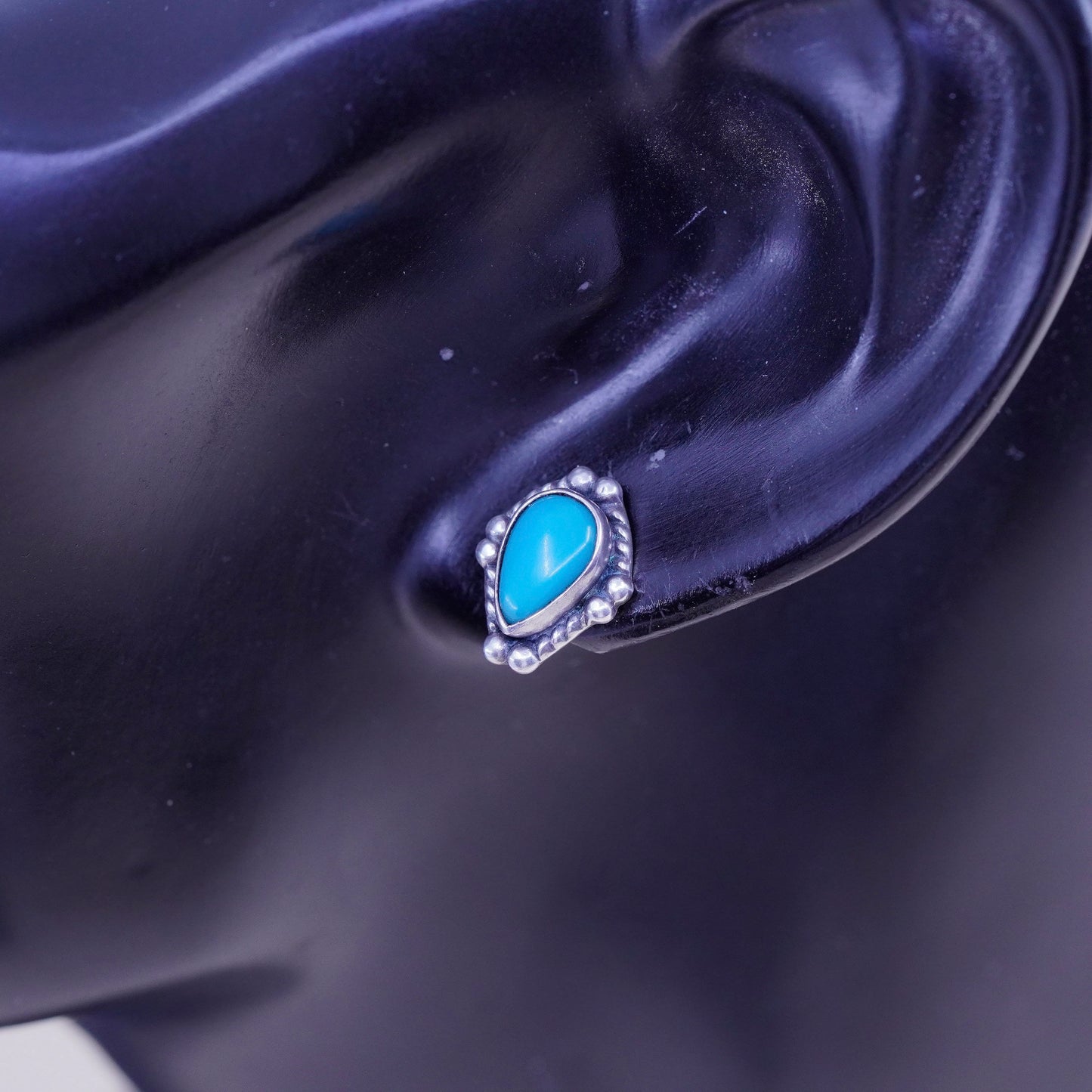 Vintage sterling silver handmade earrings, southwestern 925 studs w/ turquoise
