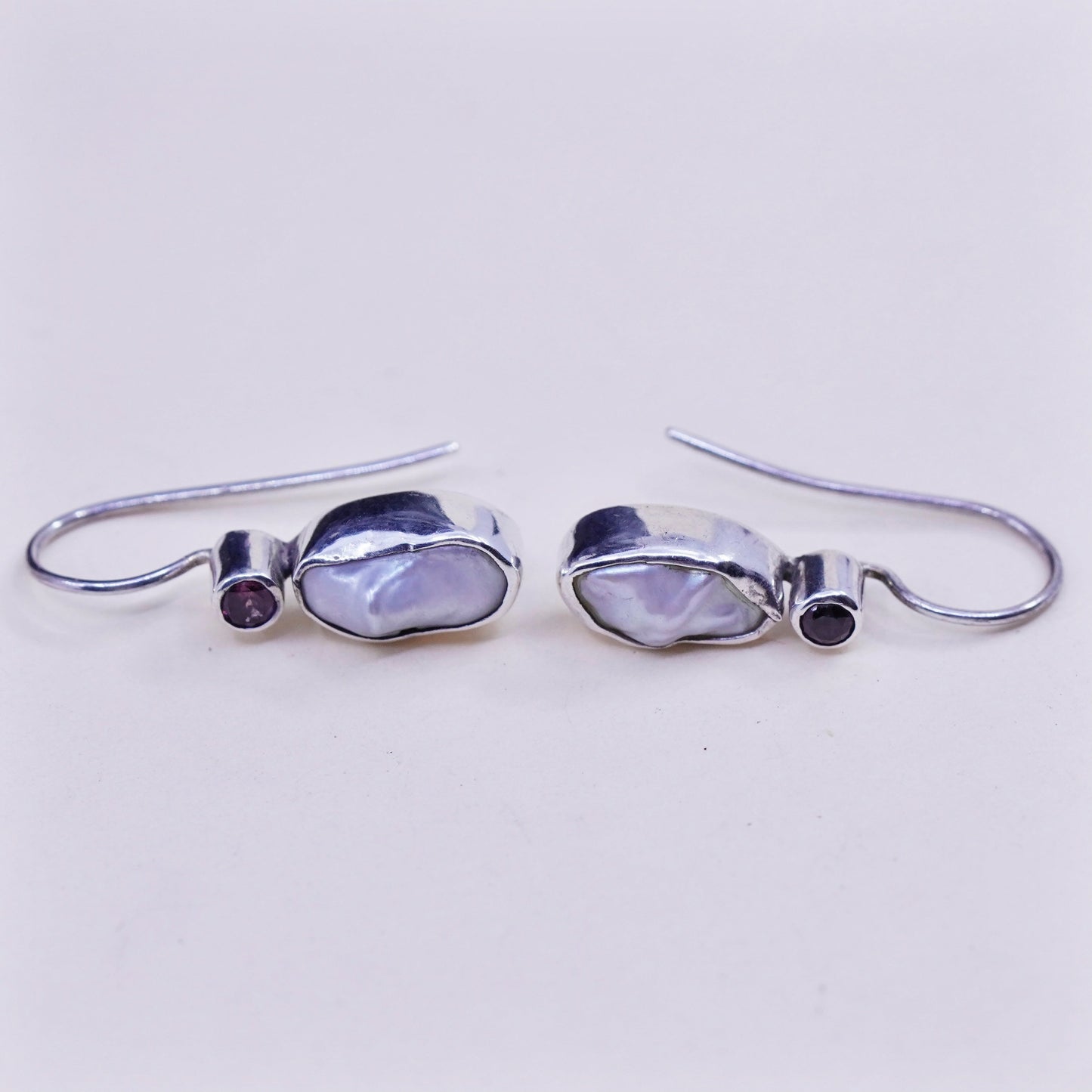 Vintage Sterling 925 Silver Handmade earrings with blaster pearl and ruby