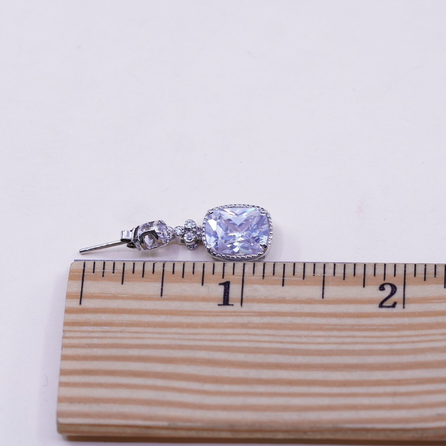 Vintage sterling 925 silver handmade earrings with rectangular CZ