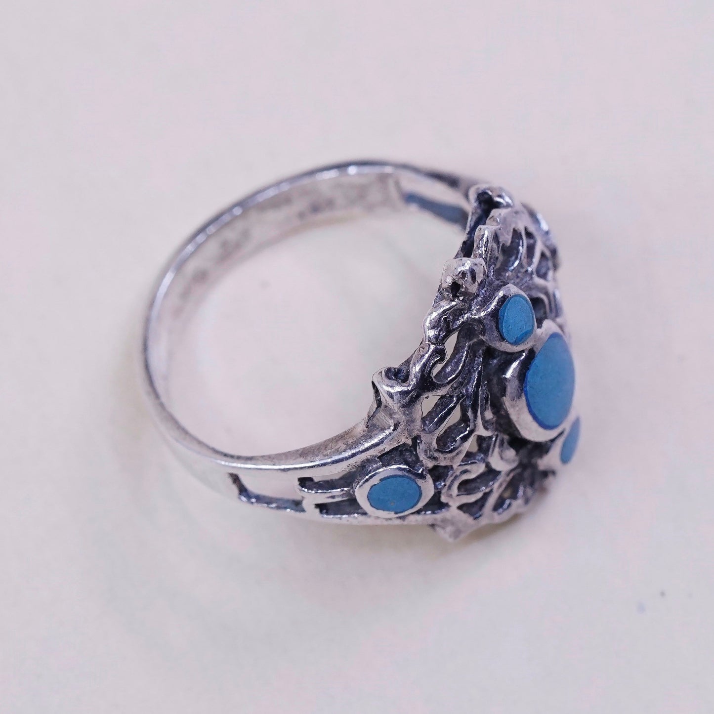 Size 6.25, vtg sterling 925 silver handmade ring w/ turquoise, southwestern