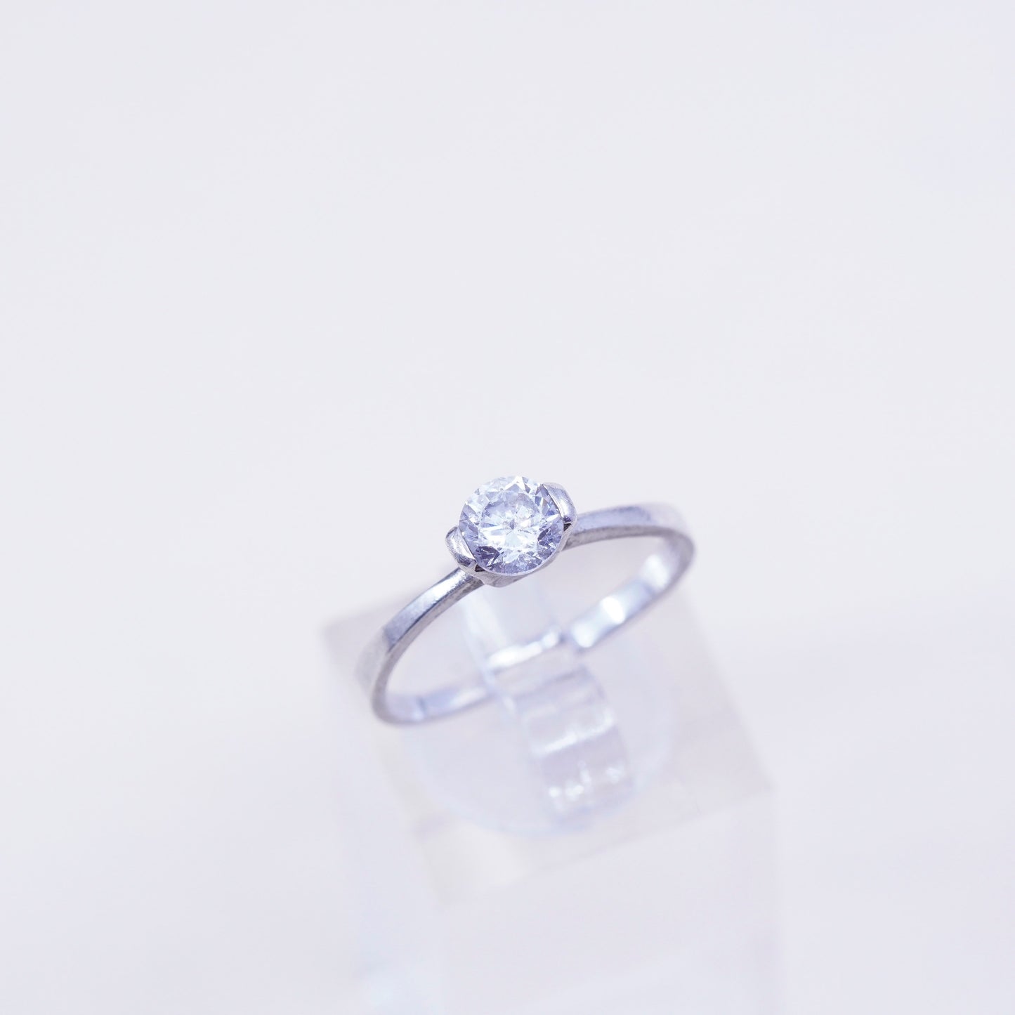 Size 7.25, Vintage sterling silver handmade ring, engagement ring with cz