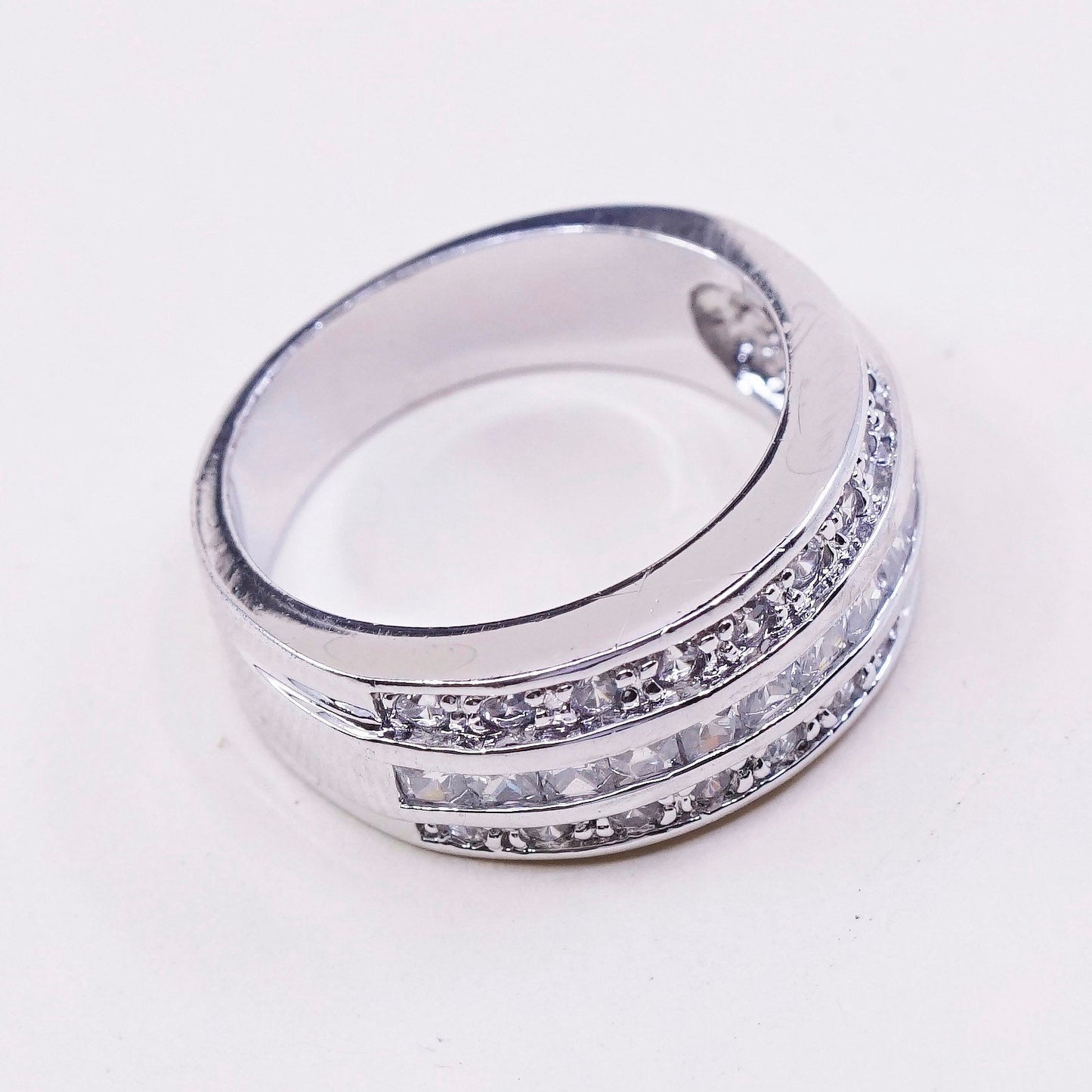 Size 6, vintage Sterling silver ring, 925 band with CZ cluster statement ring