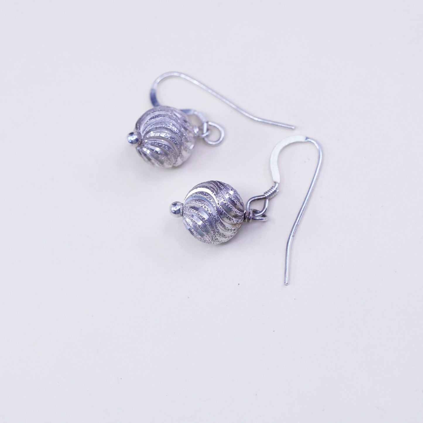 Vintage sterling silver handmade earrings, matte 925 textured beads