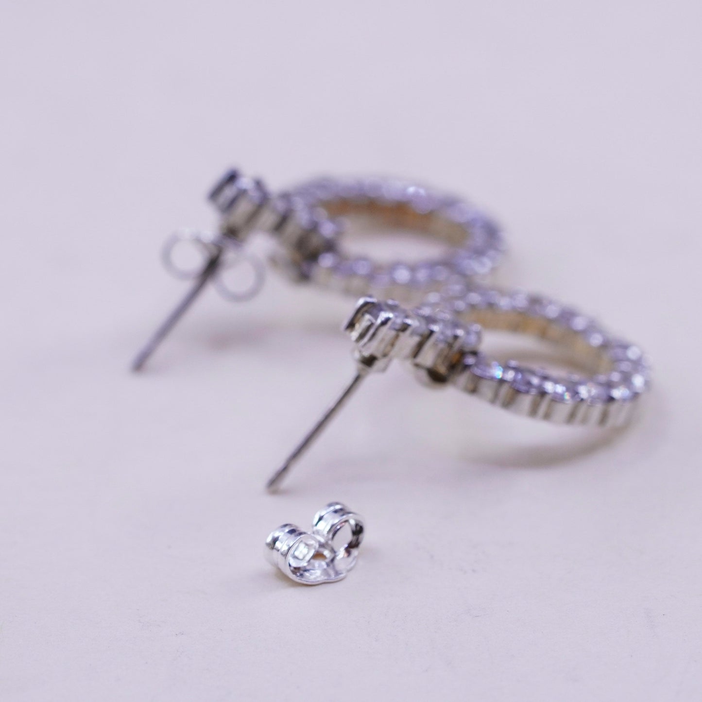 Vintage sterling silver handmade earrings, 925 teardrop with CZ