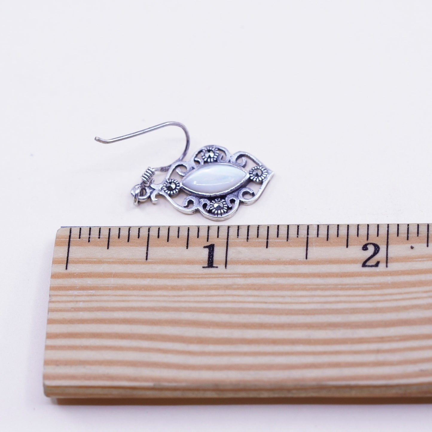 Vintage sterling silver handmade earrings, 925 marquise w/ moonstone marcasite